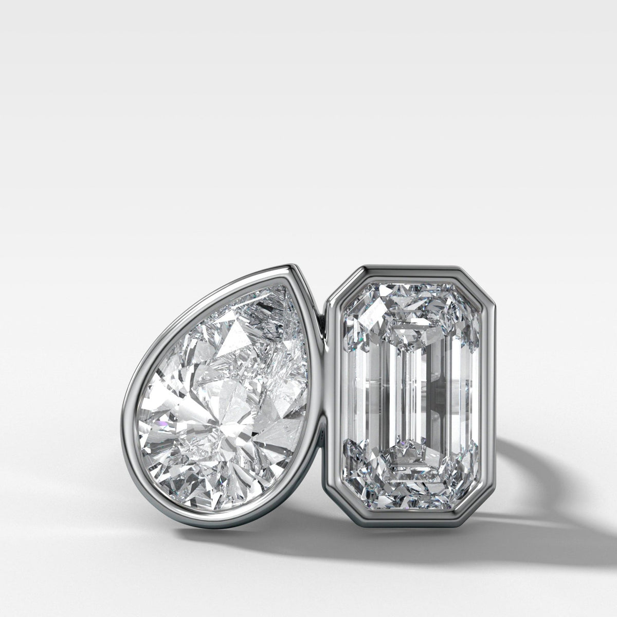 Toi et Moi Bezel Engagement Ring with Pear and Emerald Cuts - GOODSTONE