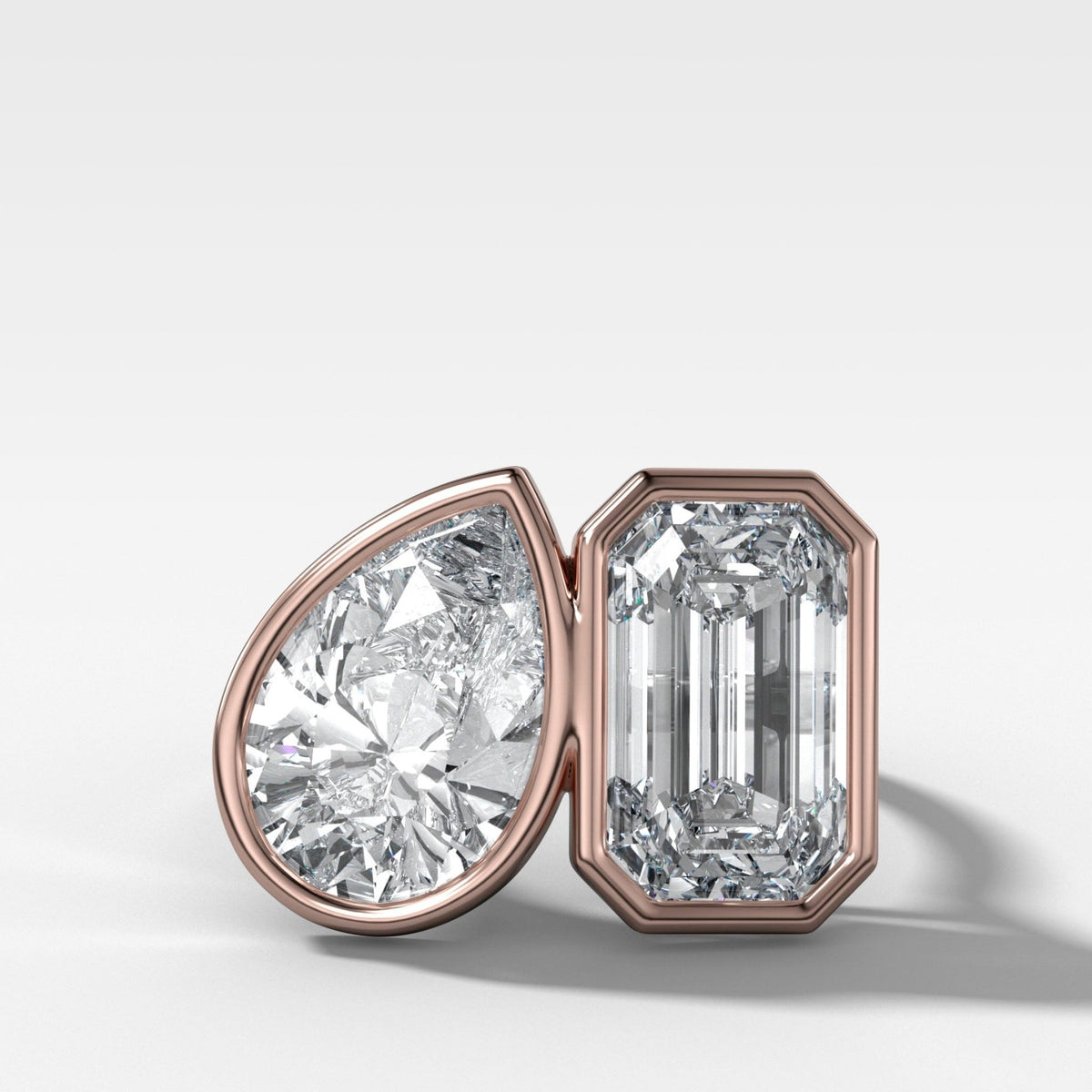 Toi et Moi Bezel Engagement Ring with Pear and Emerald Cuts - GOODSTONE