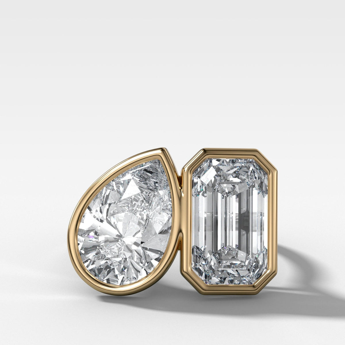 Toi et Moi Bezel Engagement Ring with Pear and Emerald Cuts - GOODSTONE