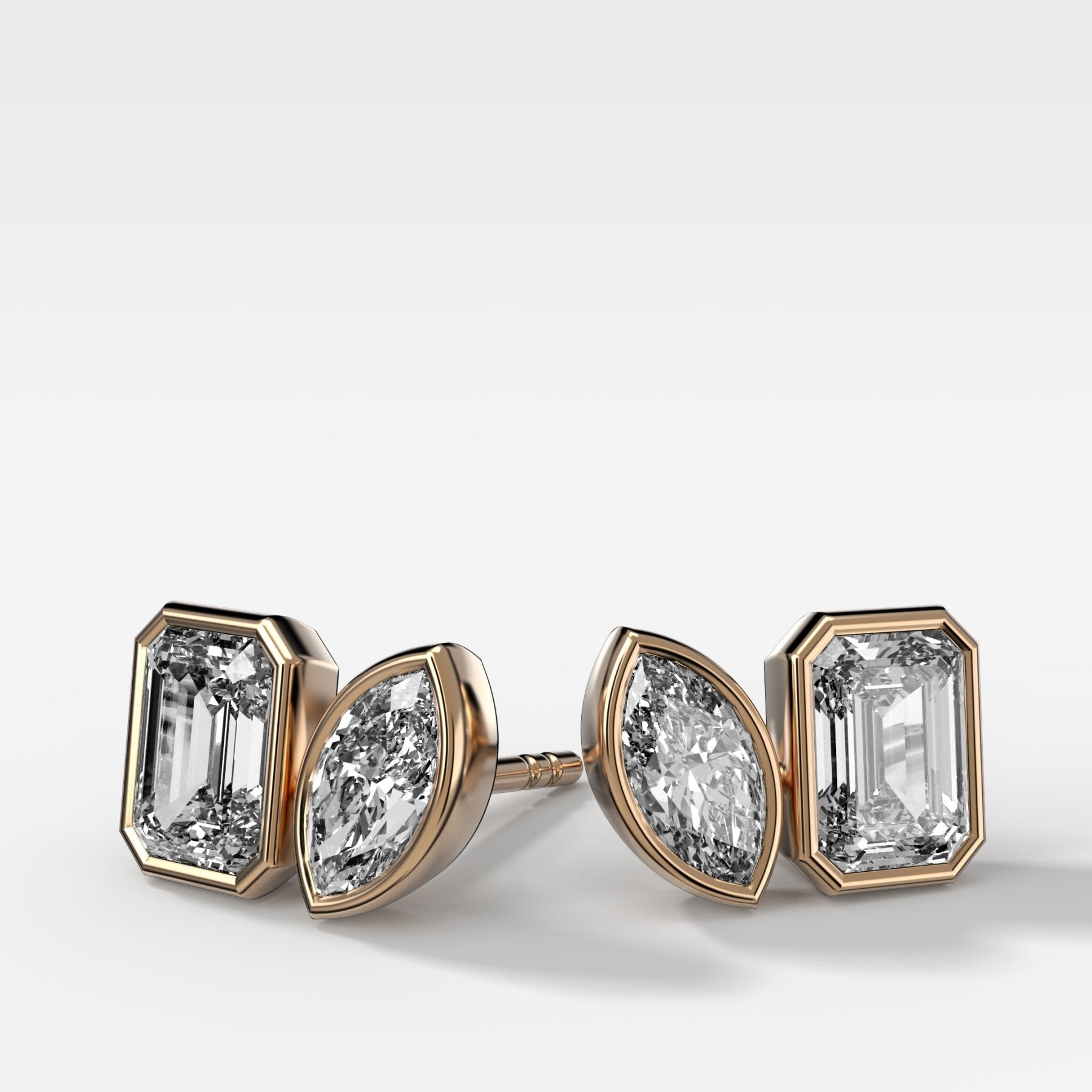 Toi et Moi Bezel Set Diamond Studs with Emerald and Marquise Cuts - GOODSTONE