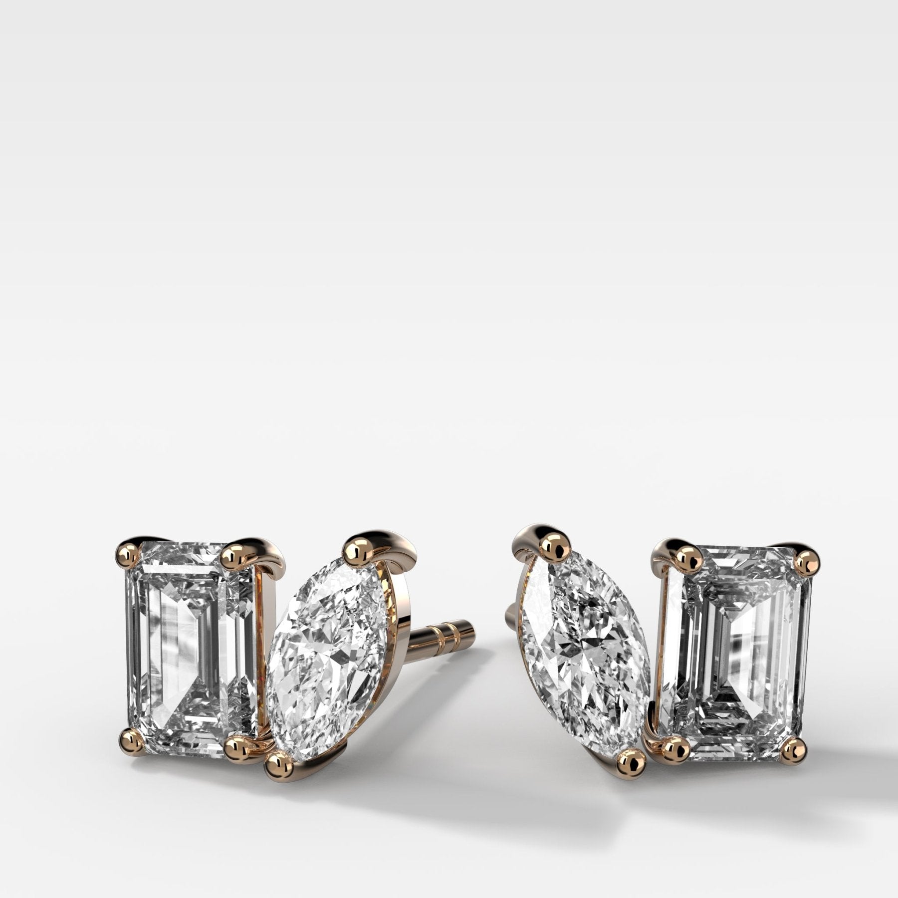 Toi et Moi Diamond Studs with Emerald and Marquise Cuts - GOODSTONE