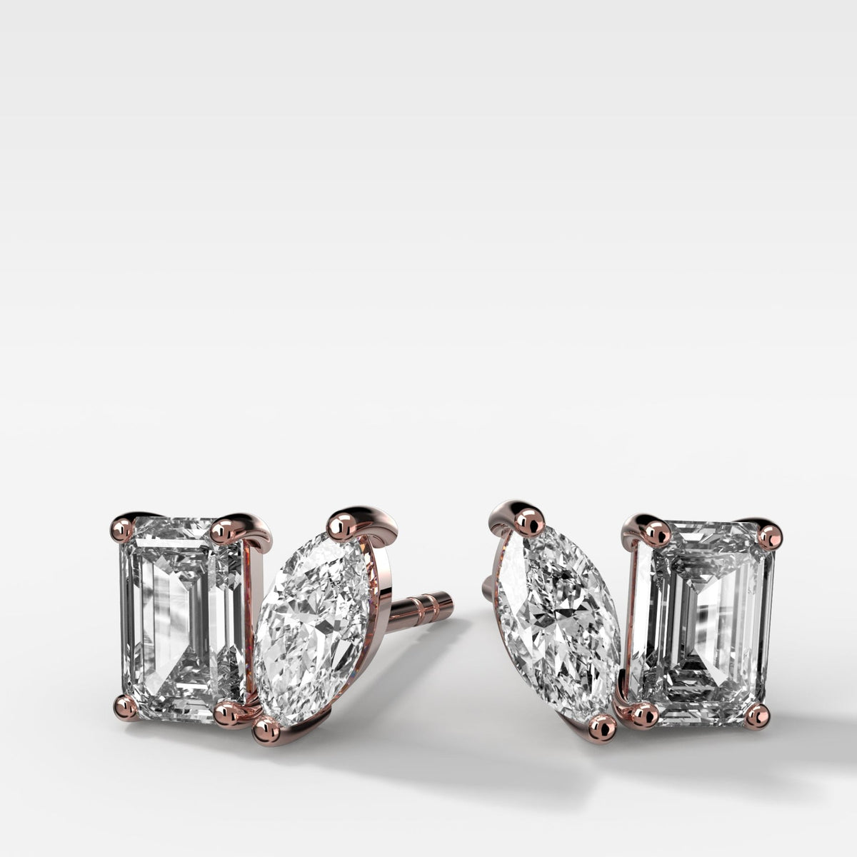 Toi et Moi Diamond Studs with Emerald and Marquise Cuts - GOODSTONE