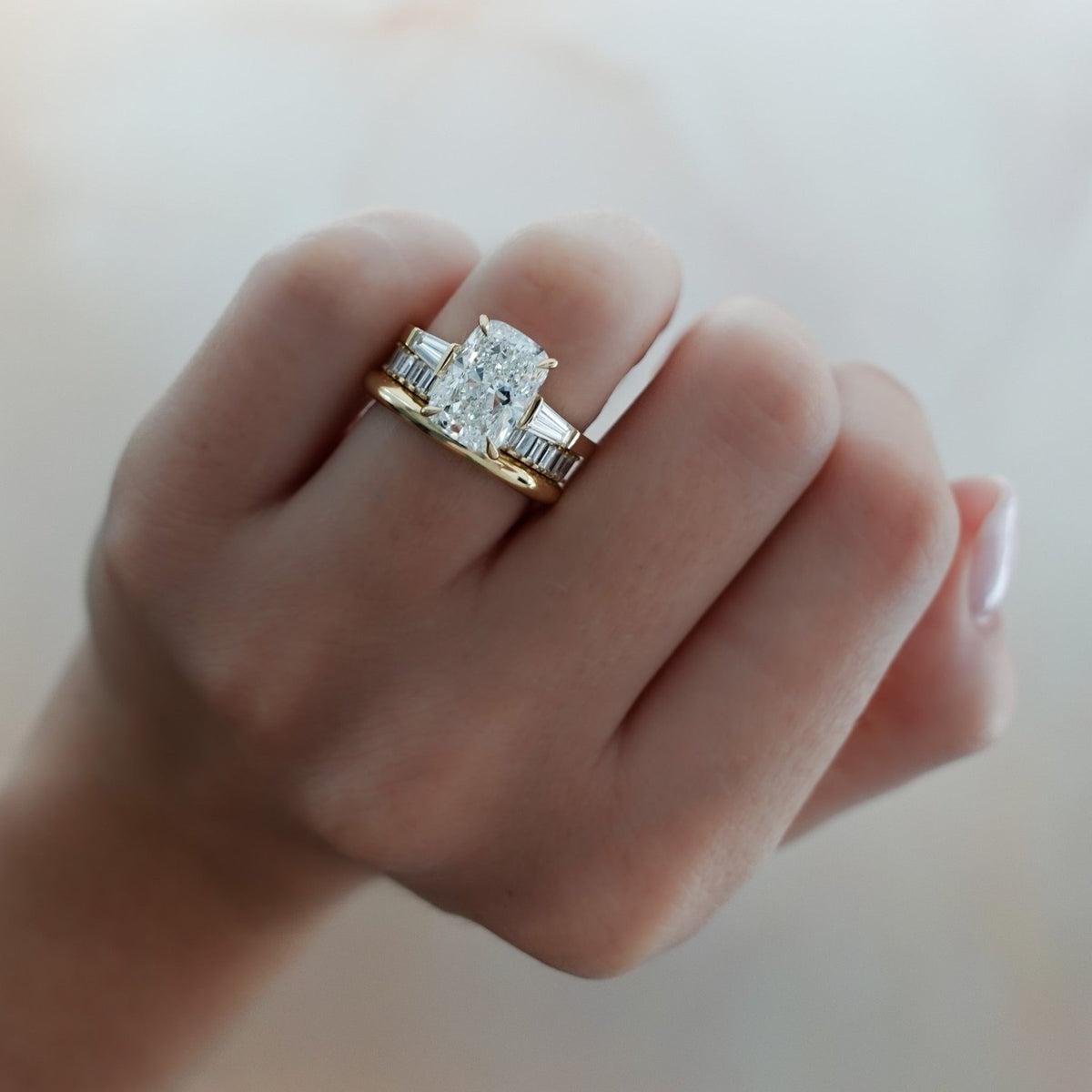 Translunar Tapered Baguette Engagement Ring With Elongated Cushion Cut Diamond - GOODSTONE