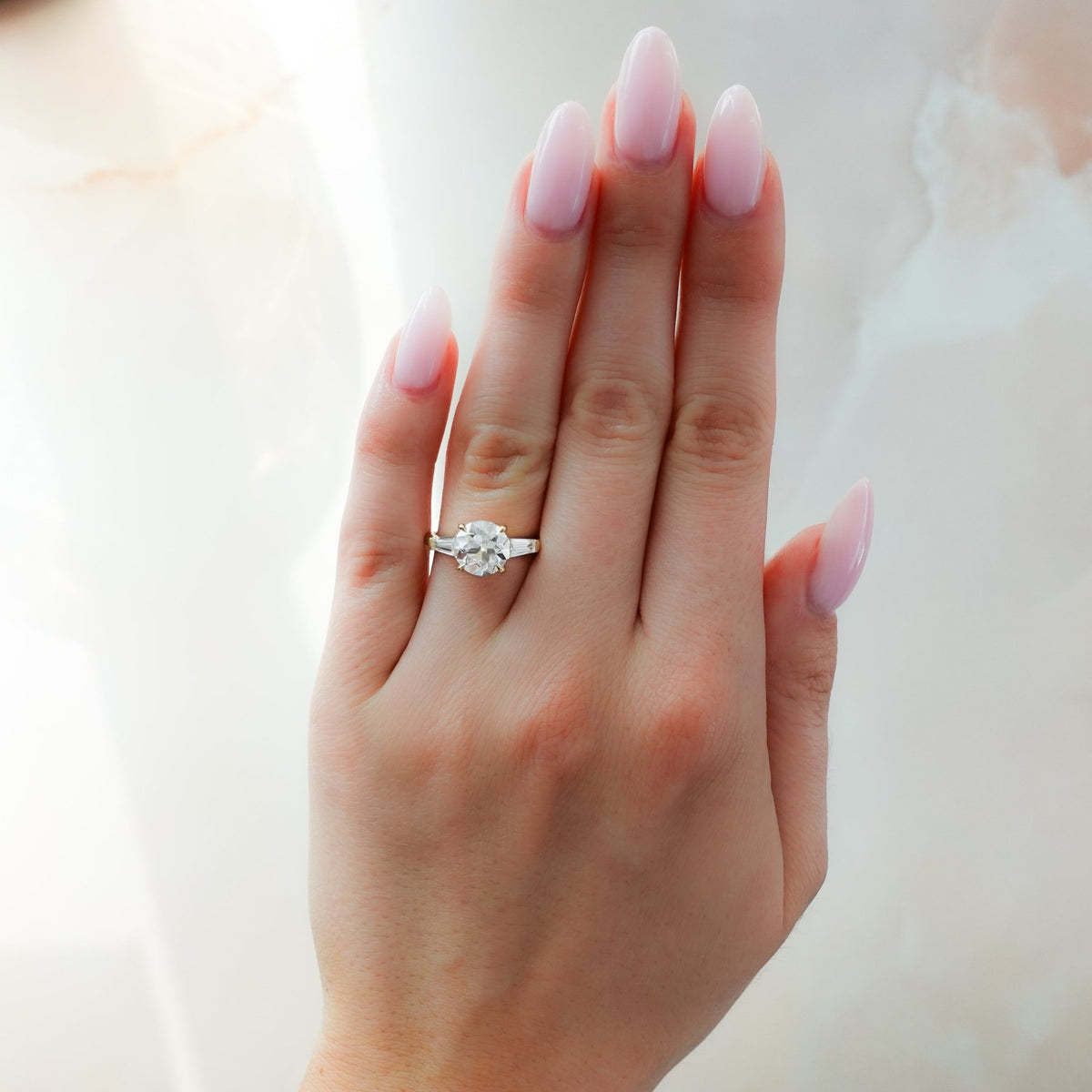 Translunar Tapered Baguette Engagement Ring With Old Euro Cut Diamond - GOODSTONE