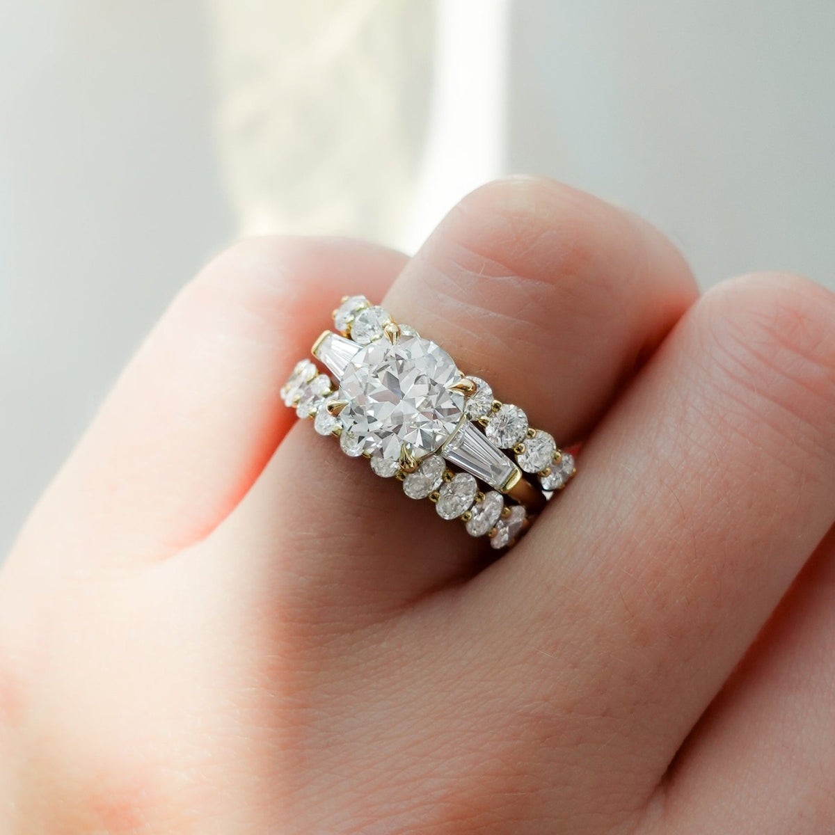 Translunar Tapered Baguette Engagement Ring With Old Euro Cut Diamond - GOODSTONE