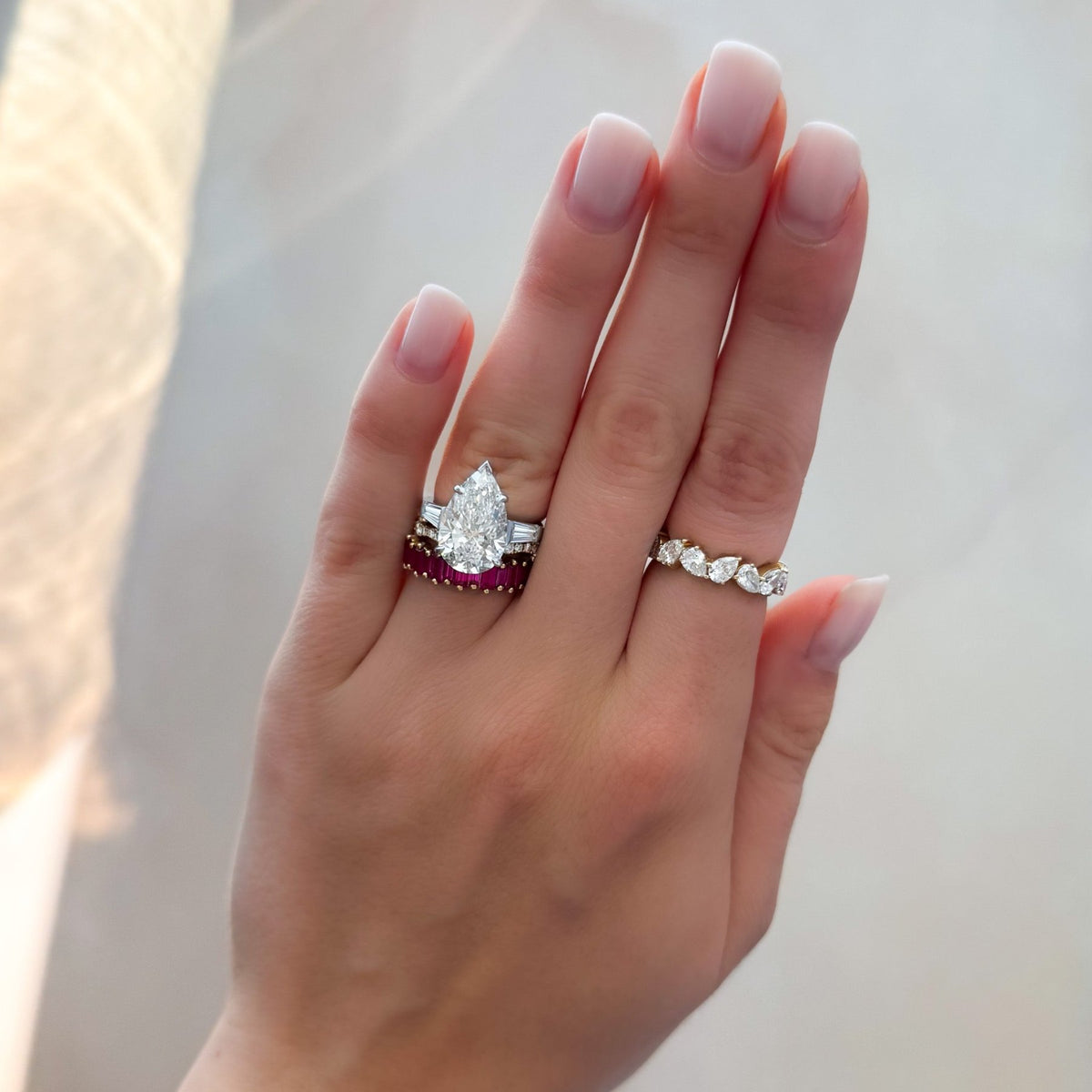 Translunar Tapered Baguette Engagement Ring With Pear Cut Diamond - GOODSTONE