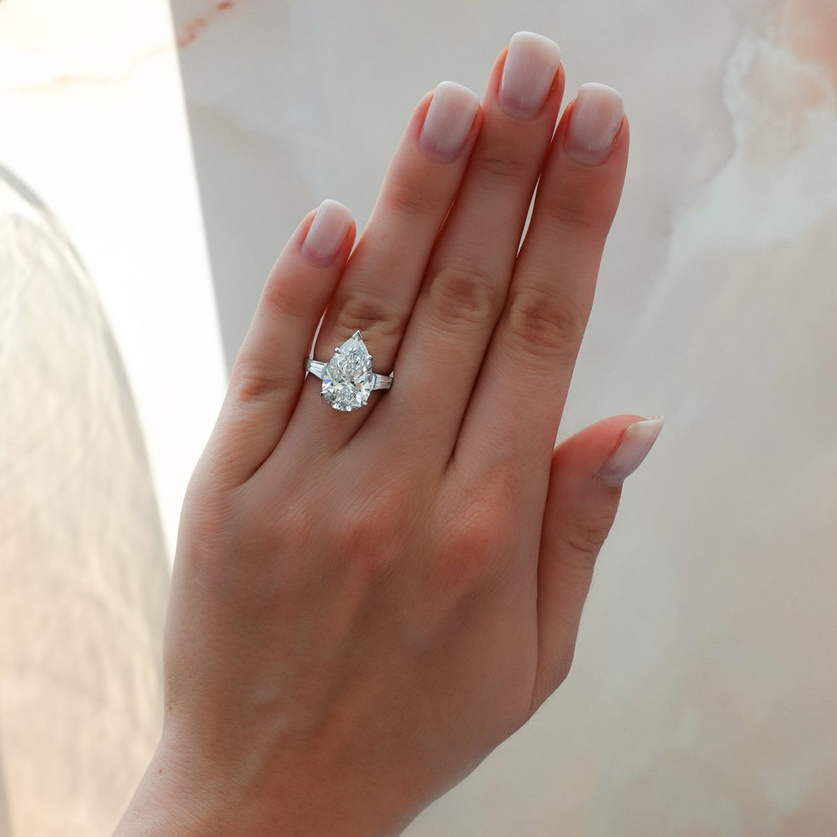 Translunar Tapered Baguette Engagement Ring With Pear Cut Diamond - GOODSTONE