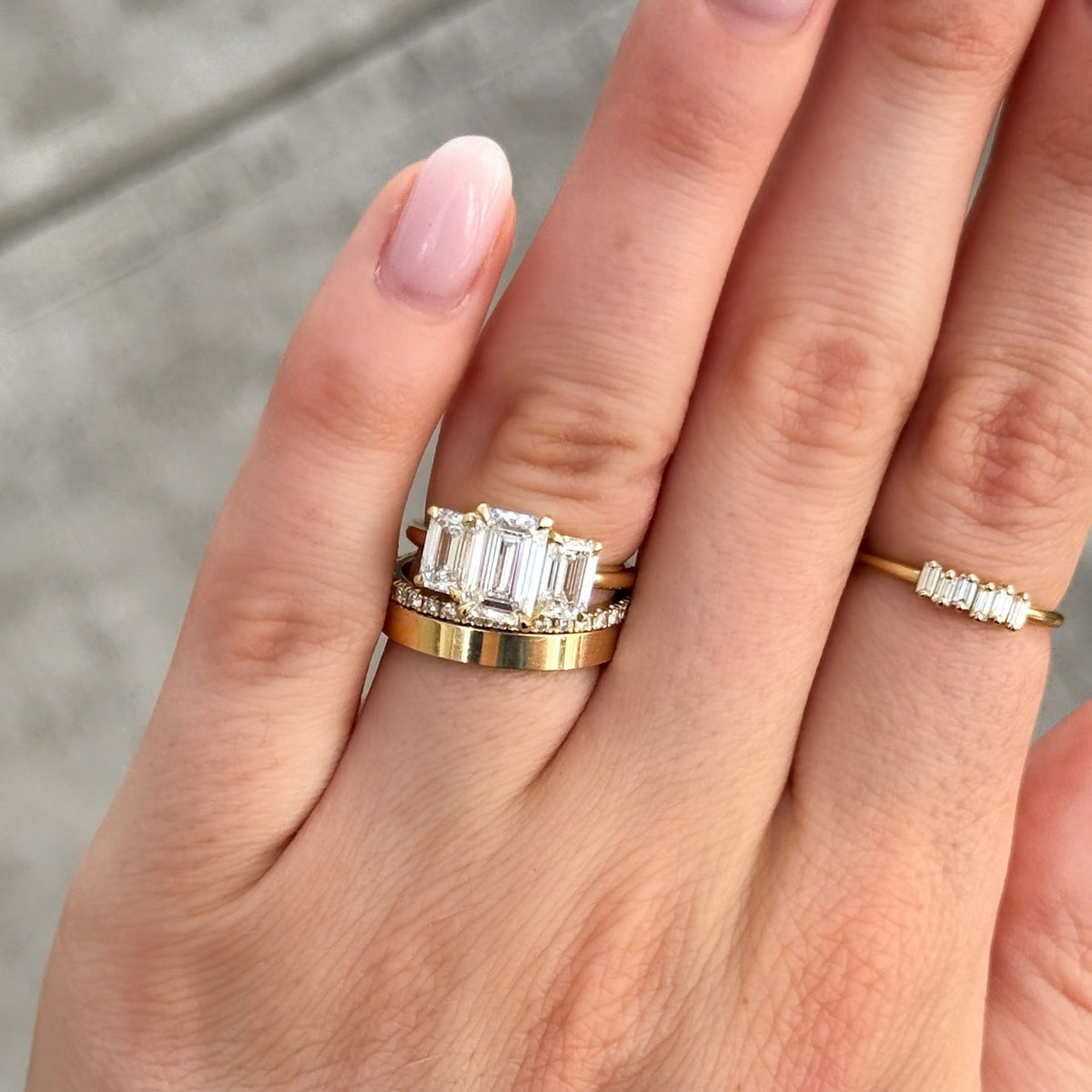 Triad Engagement Ring With Emerald Cut Diamonds - GOODSTONE