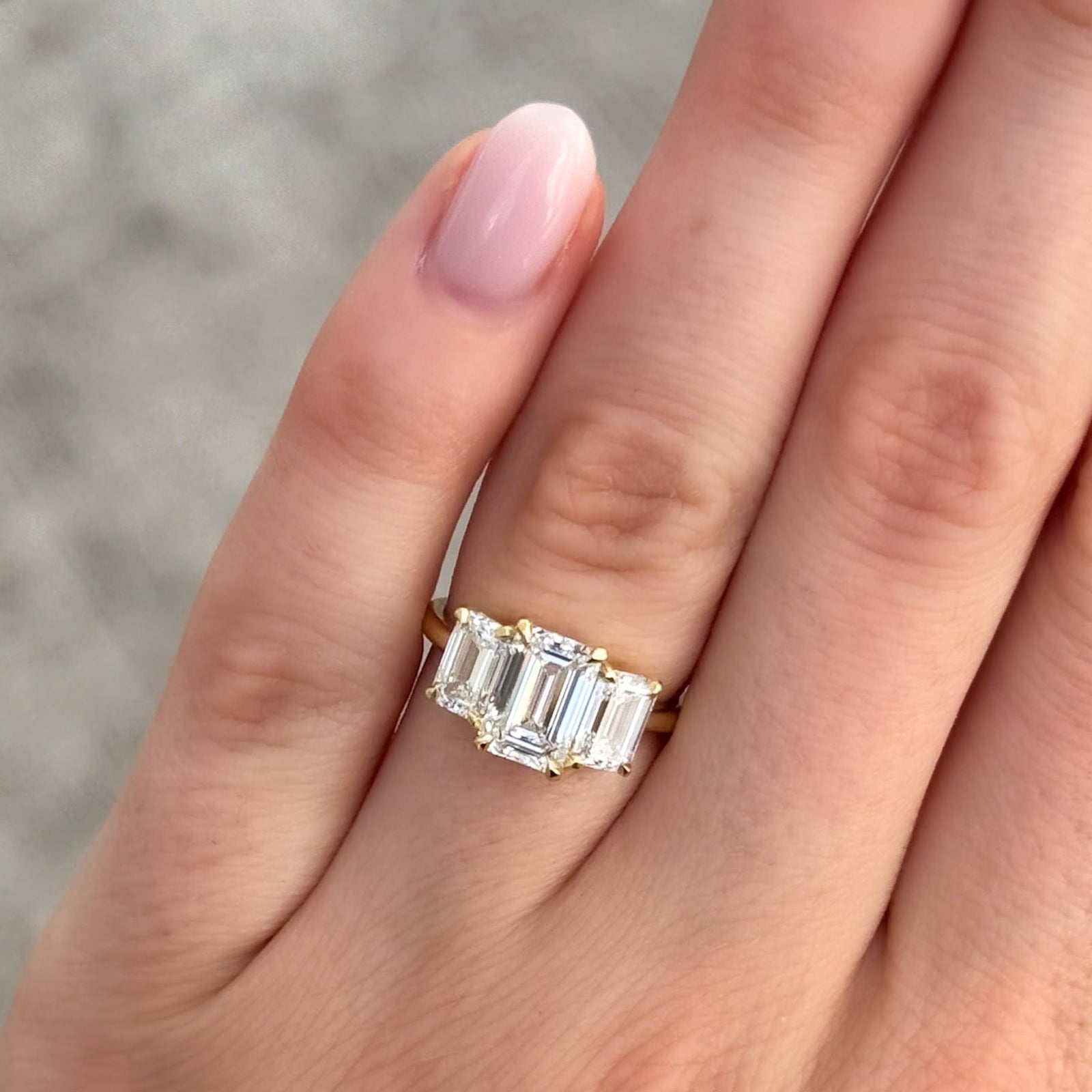 Triad Engagement Ring With Emerald Cut Diamonds - GOODSTONE