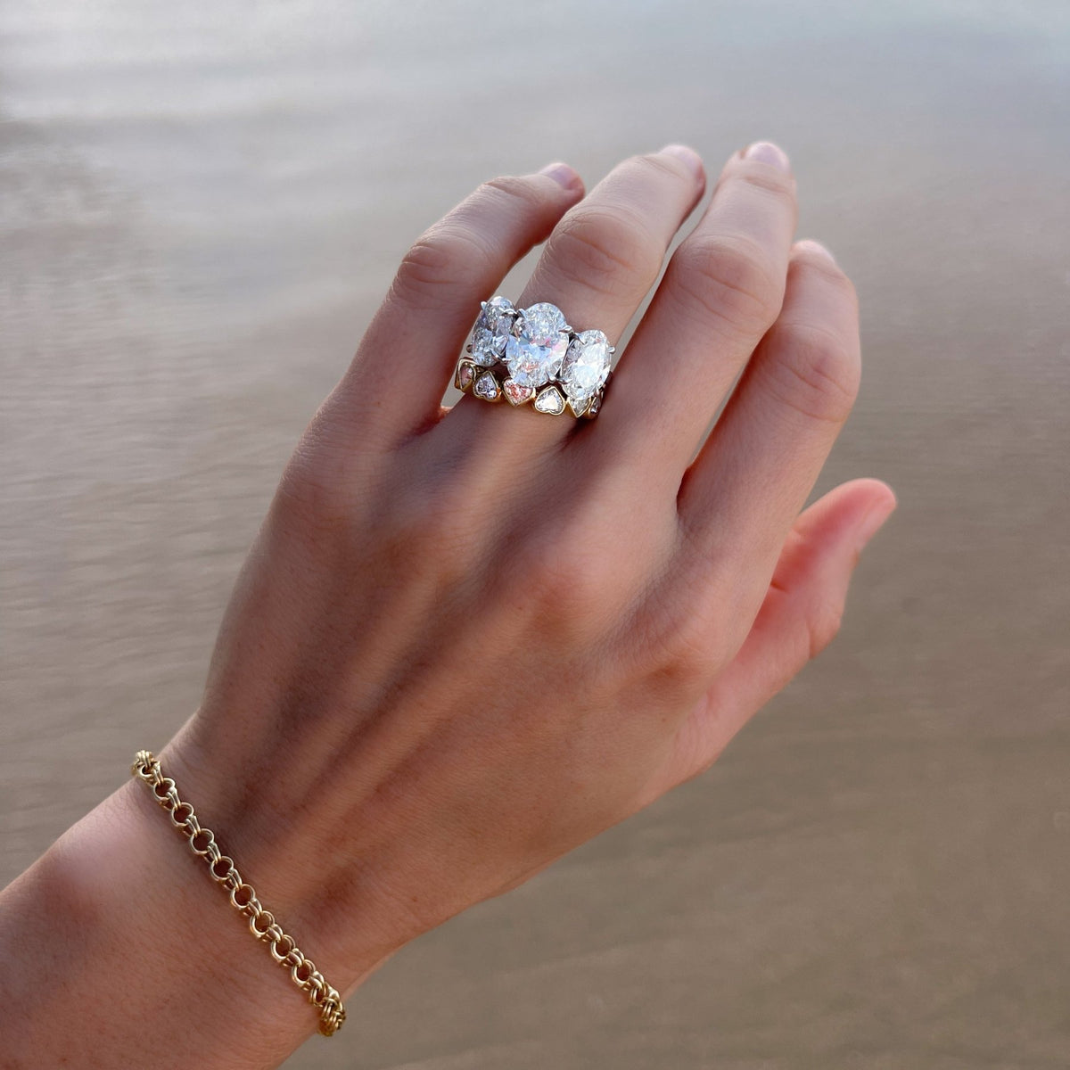 Triad Engagement Ring With Oval Cut Diamonds - GOODSTONE