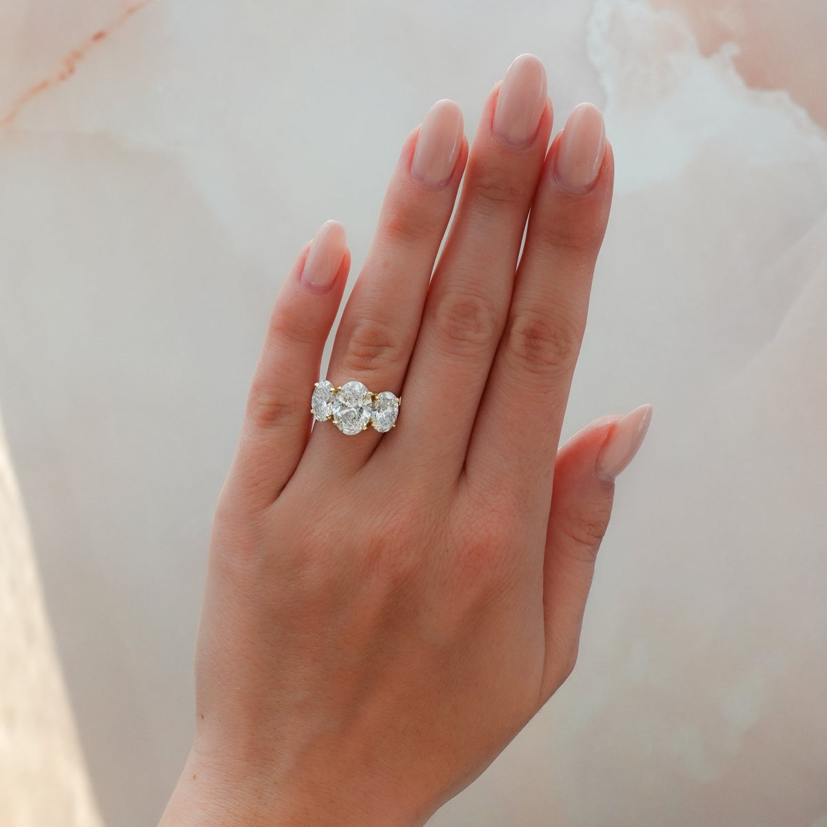 Triad Engagement Ring With Oval Cut Diamonds - GOODSTONE