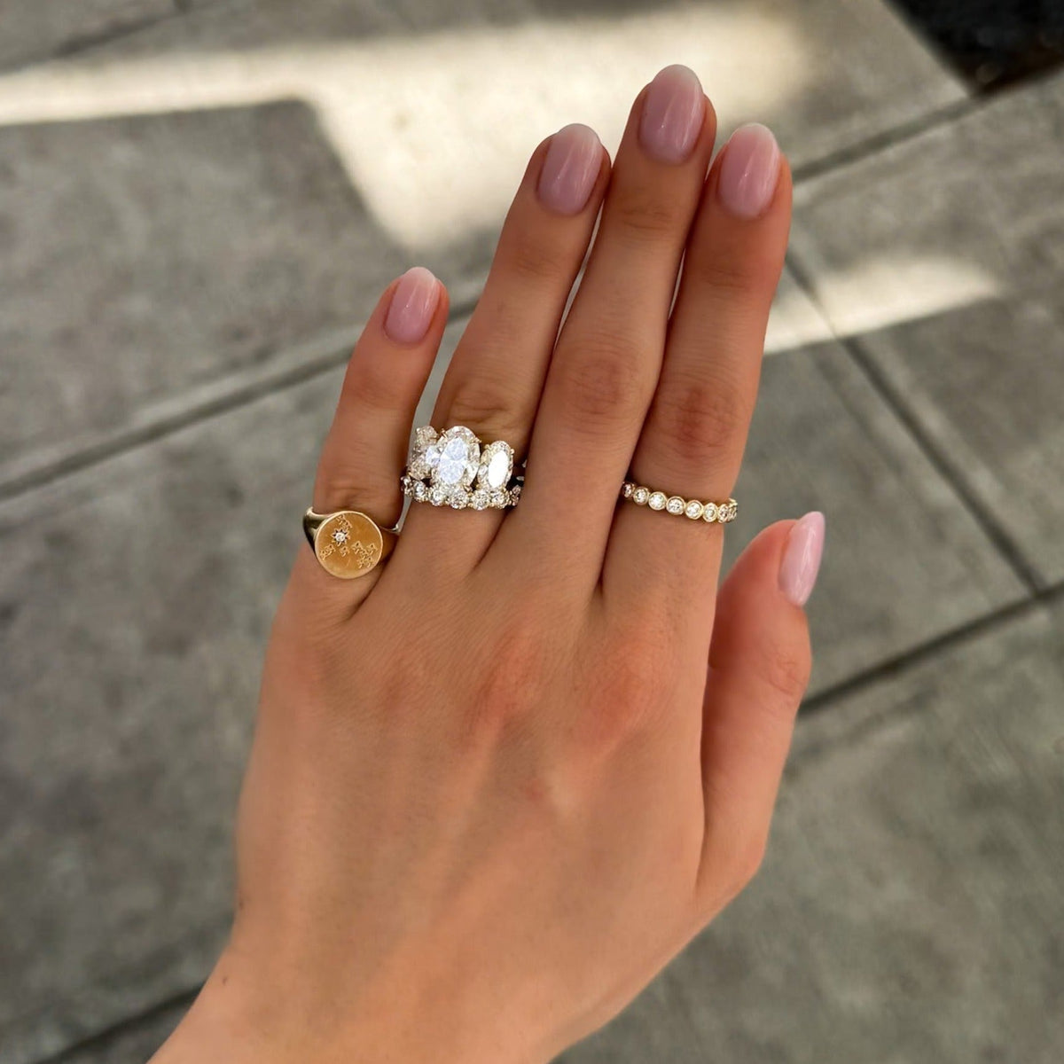 Triad Engagement Ring With Oval Cut Diamonds - GOODSTONE