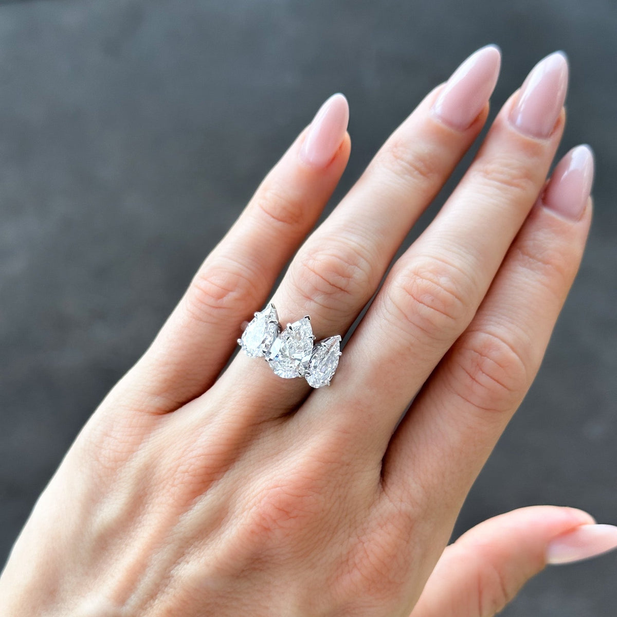 Triad Engagement Ring With Pear Cut Diamonds - GOODSTONE