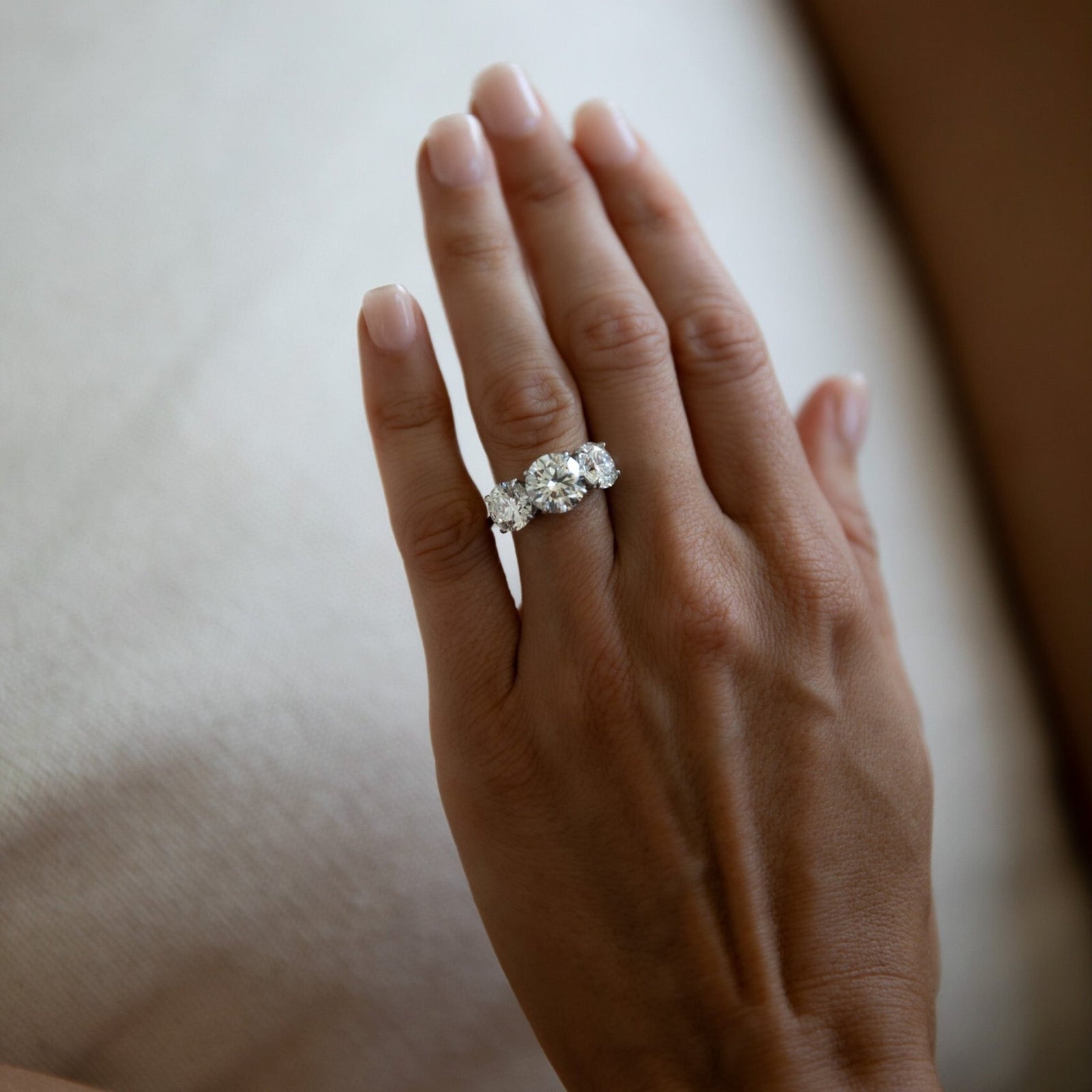 Triad Engagement Ring With Round Cut Diamonds - GOODSTONE