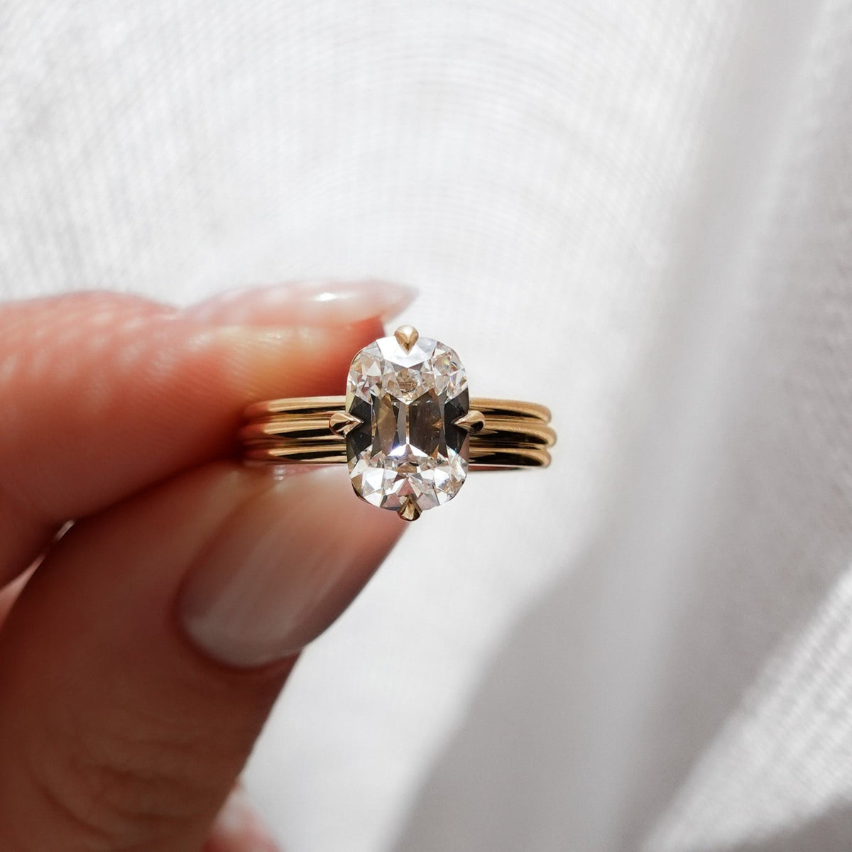 Triple Row Compass Engagement Ring with Old Mine Cut Diamond - GOODSTONE