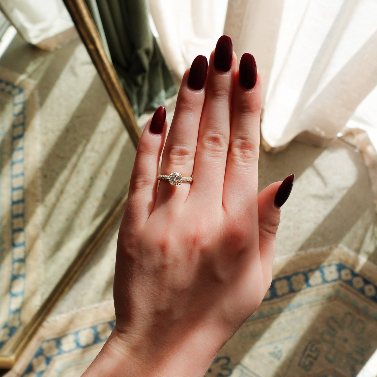 Triple Row Pavé Engagement Ring With Round Cut Diamond - GOODSTONE