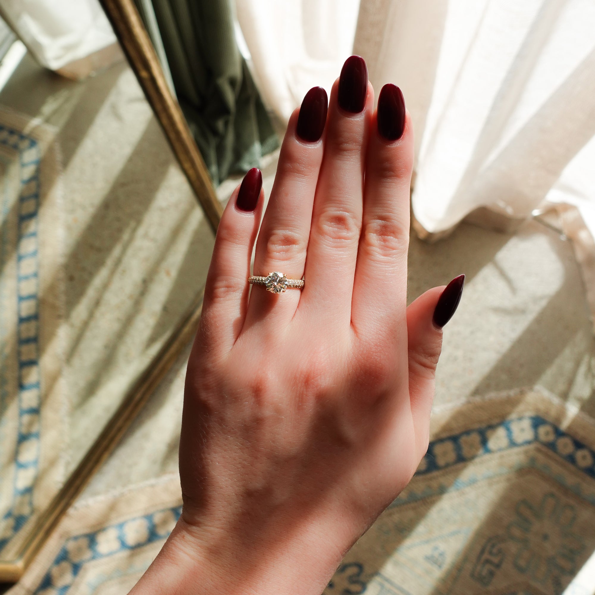 Triple Row Pav≈Ω Engagement Ring With Round Cut by Good Stone in Yellow Gold