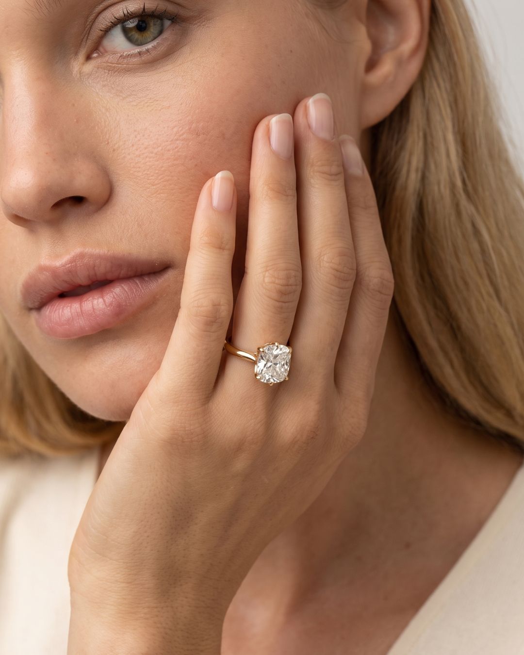 Tulip Basket Cathedral Engagement Ring with Elongated Cushion Cut Diamond - GOODSTONE