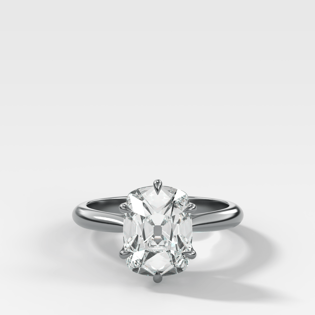 Tulip Basket Cathedral Engagement Ring with Elongated Old Mine Cut Diamond - GOODSTONE