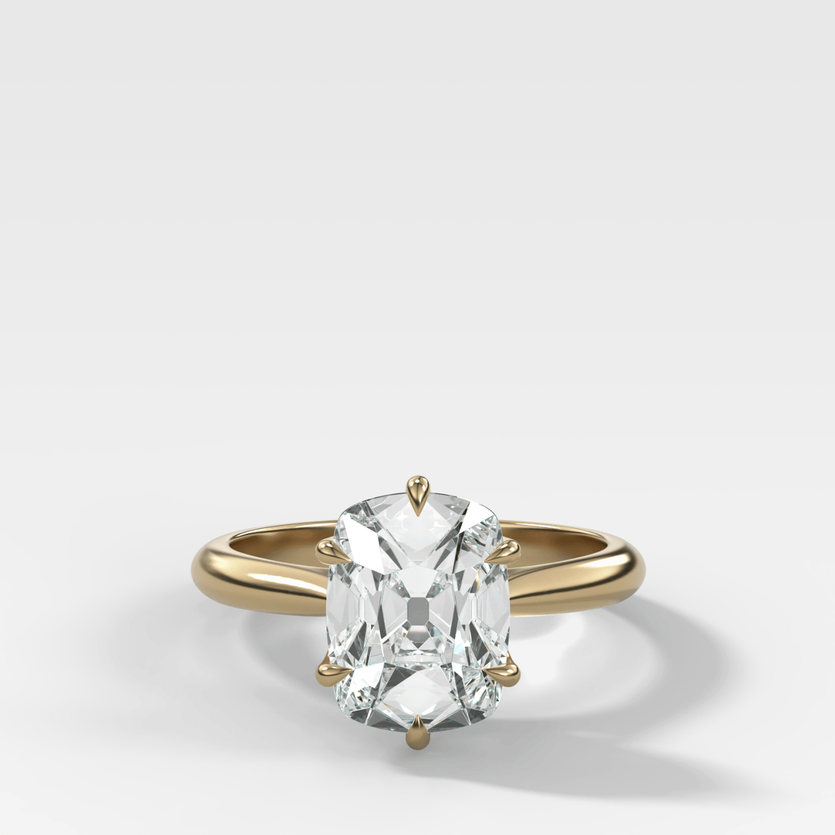 Tulip Basket Cathedral Engagement Ring with Elongated Old Mine Cut Diamond - GOODSTONE