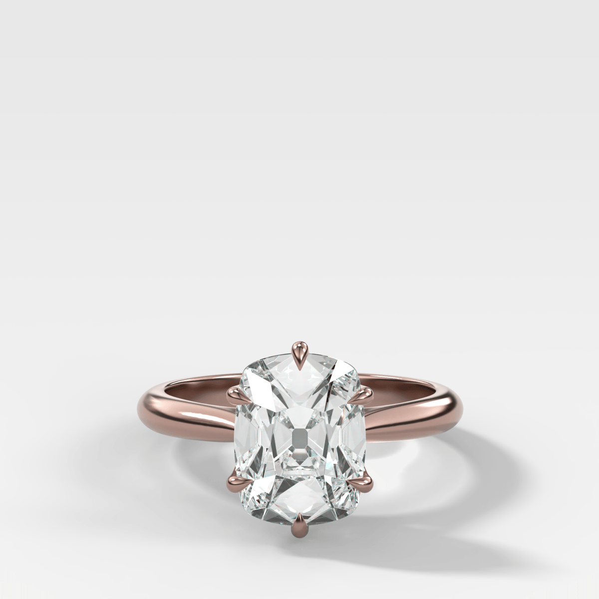 Tulip Basket Cathedral Engagement Ring with Elongated Old Mine Cut Diamond - GOODSTONE