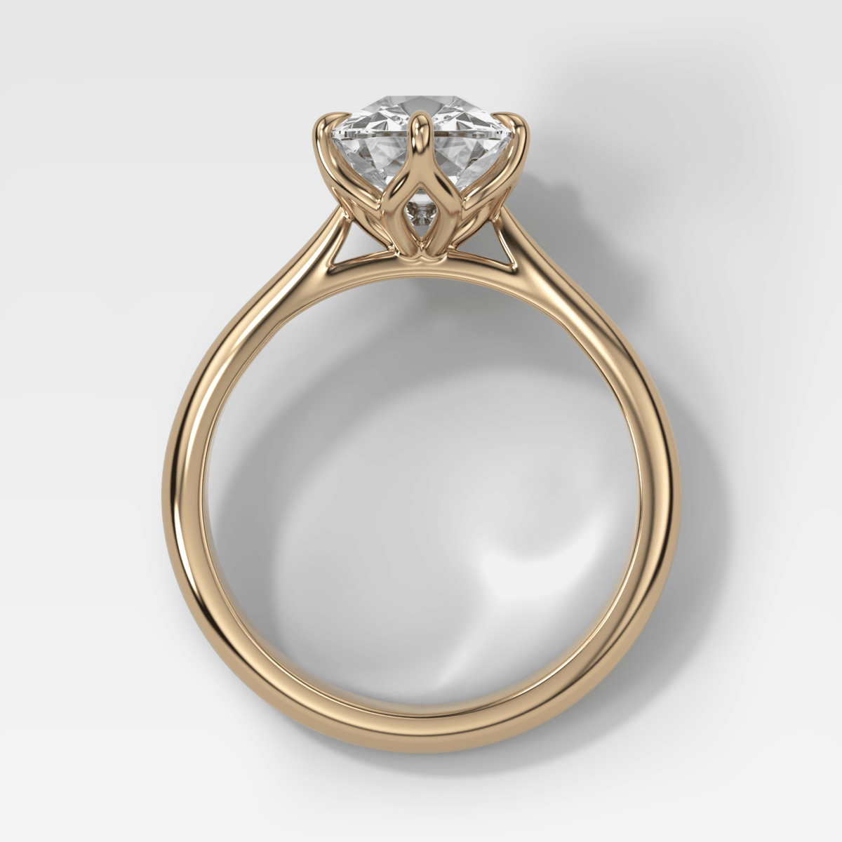 Tulip Basket Cathedral Engagement Ring with Elongated Old Mine Cut Diamond - GOODSTONE
