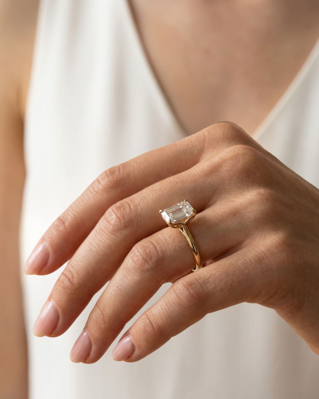 Tulip Basket Cathedral Engagement Ring with Emerald Cut Diamond - GOODSTONE