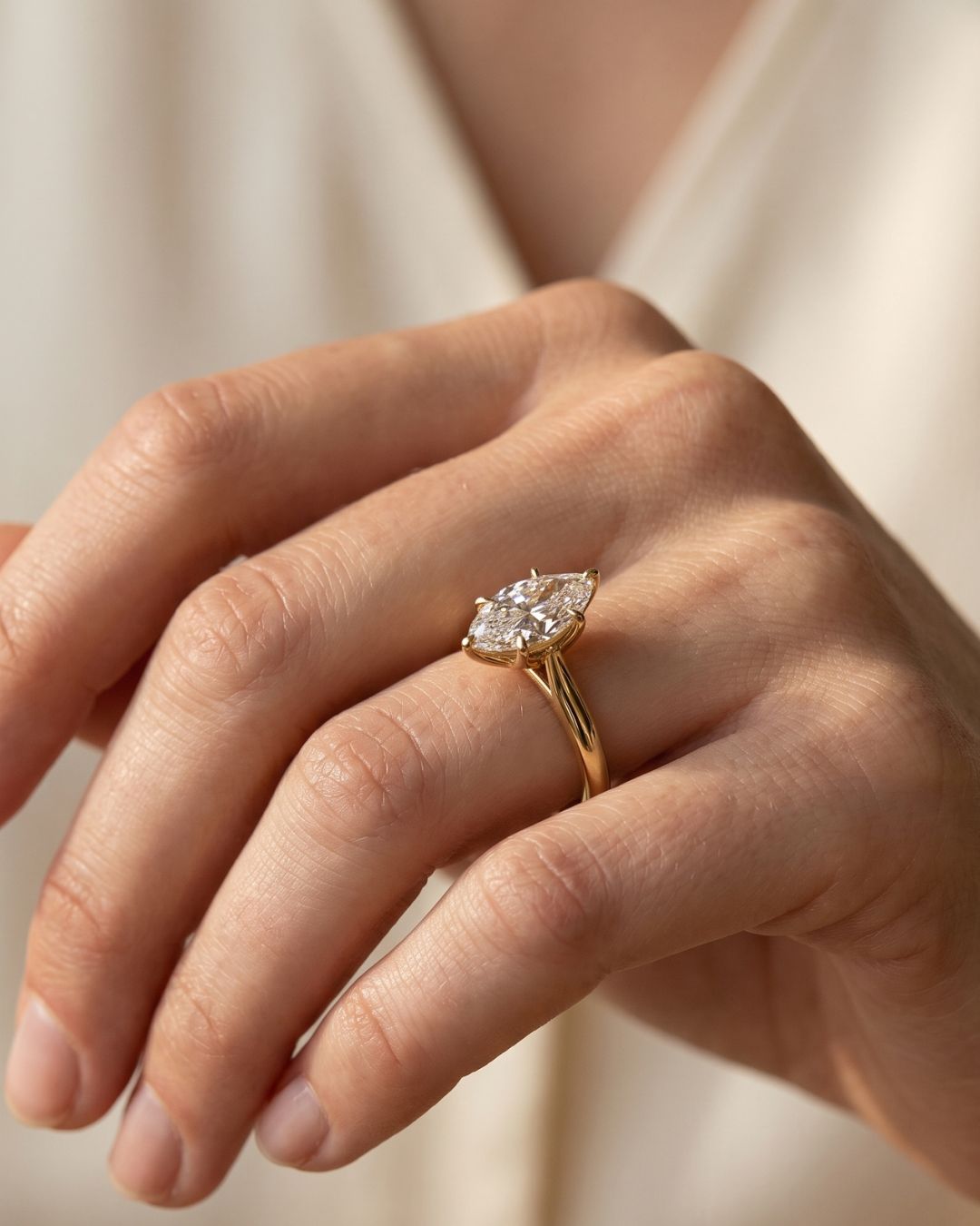 Tulip Basket Cathedral Engagement Ring with Marquise Cut Diamond - GOODSTONE