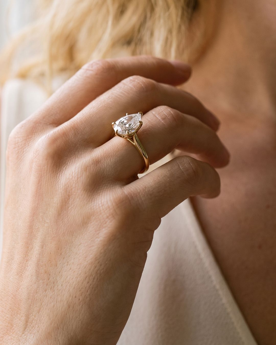 Tulip Basket Cathedral Engagement Ring with Pear Cut Diamond - GOODSTONE