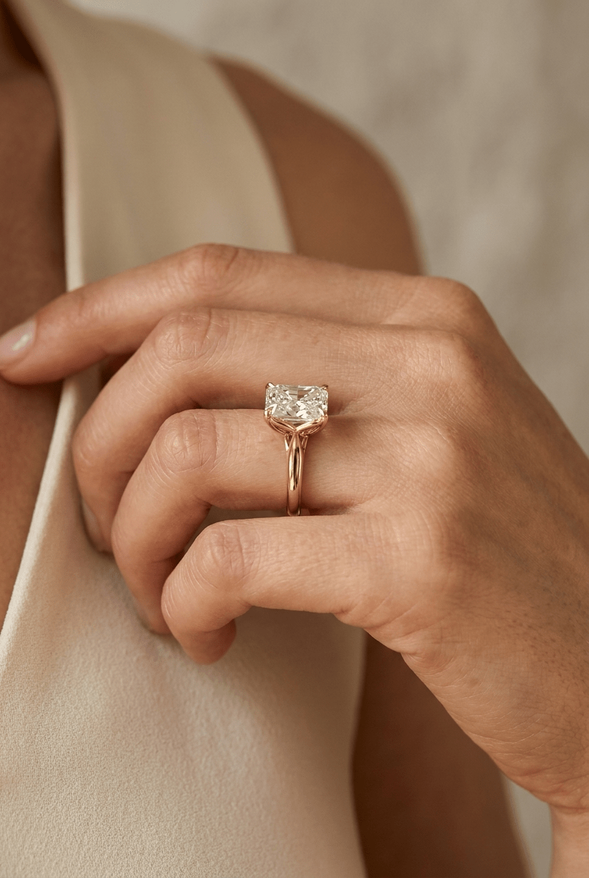 Tulip Basket Cathedral Engagement Ring with Radiant Cut Diamond - GOODSTONE