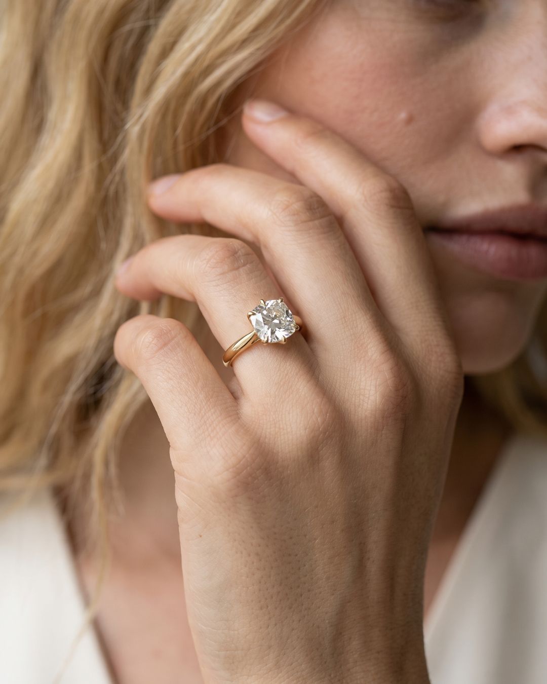 Tulip Basket Cathedral Engagement Ring with Square Cushion Cut Diamond - GOODSTONE