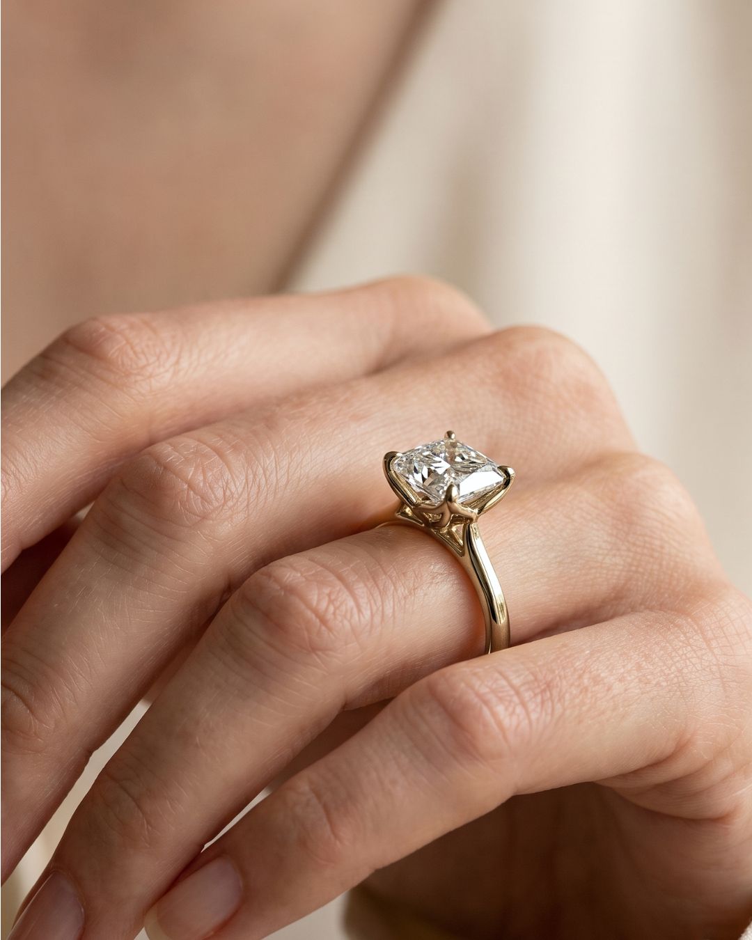 Tulip Basket Cathedral Engagement Ring with Square Radiant Cut Diamond - GOODSTONE