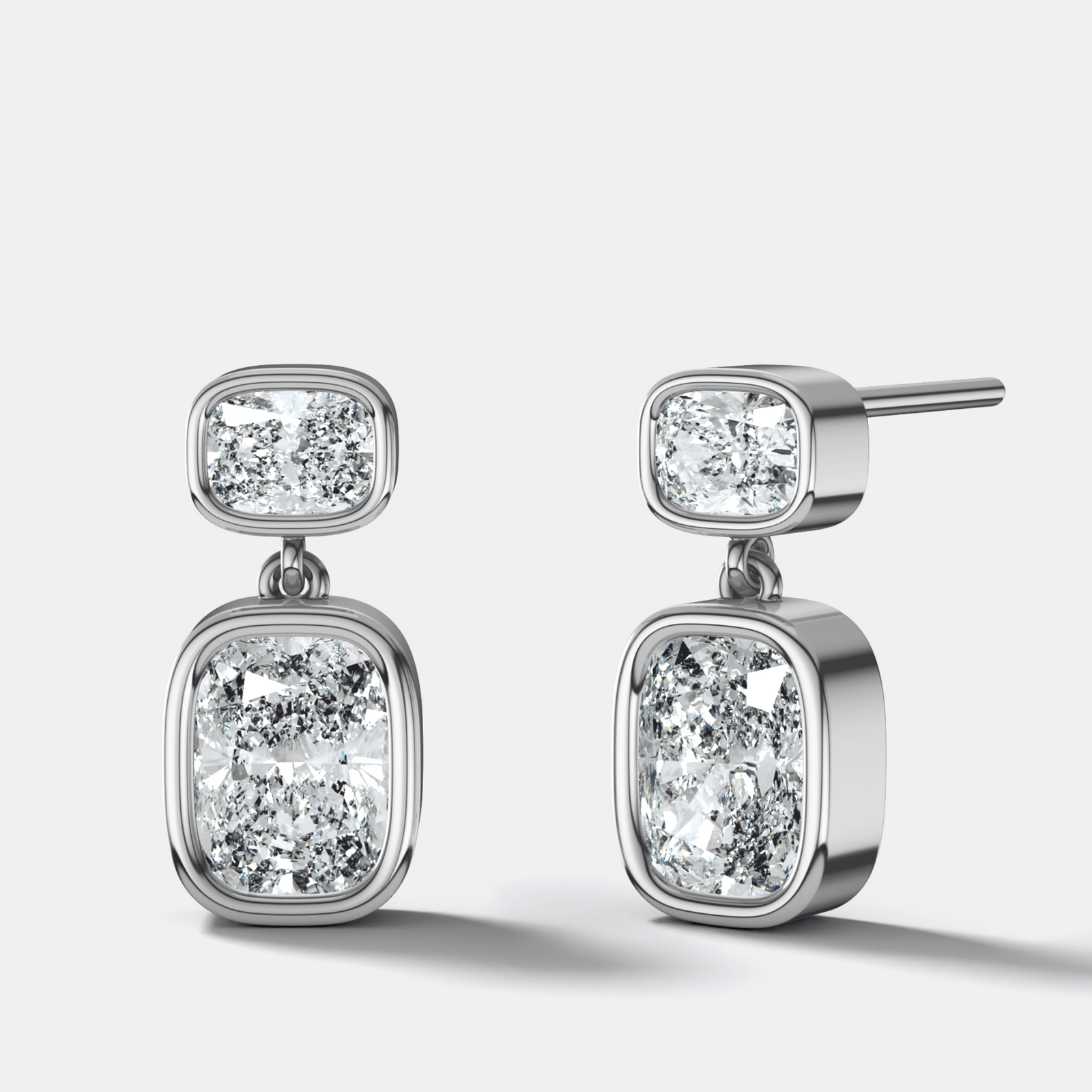 Two Stone Bezel Drop with Cushion Cut Diamonds - GOODSTONE
