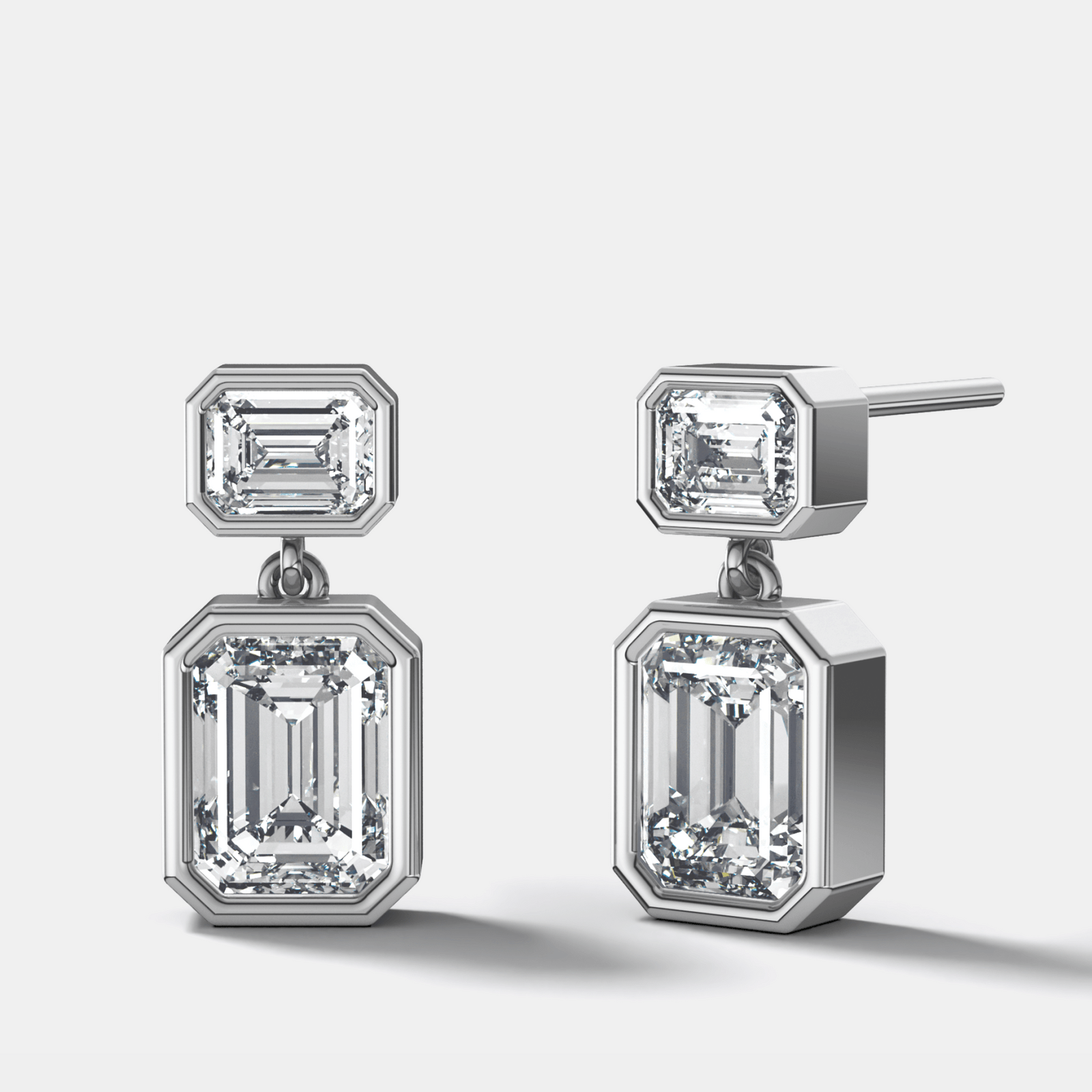 Two Stone Bezel Drop with Emerald Cut Diamonds - GOODSTONE