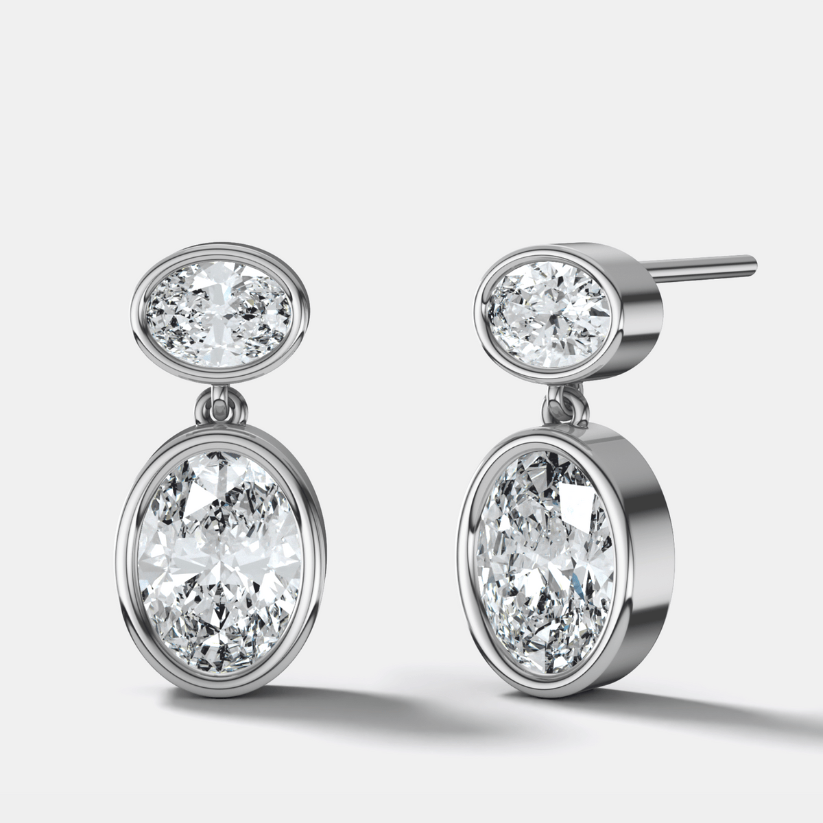Two Stone Bezel Drop with Oval Cut Diamonds - GOODSTONE