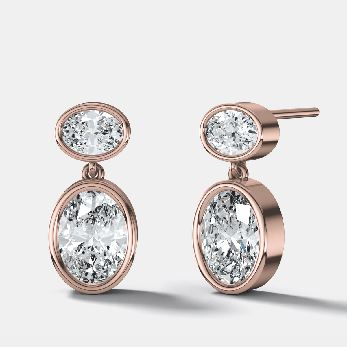 Two Stone Bezel Drop with Oval Cut Diamonds - GOODSTONE