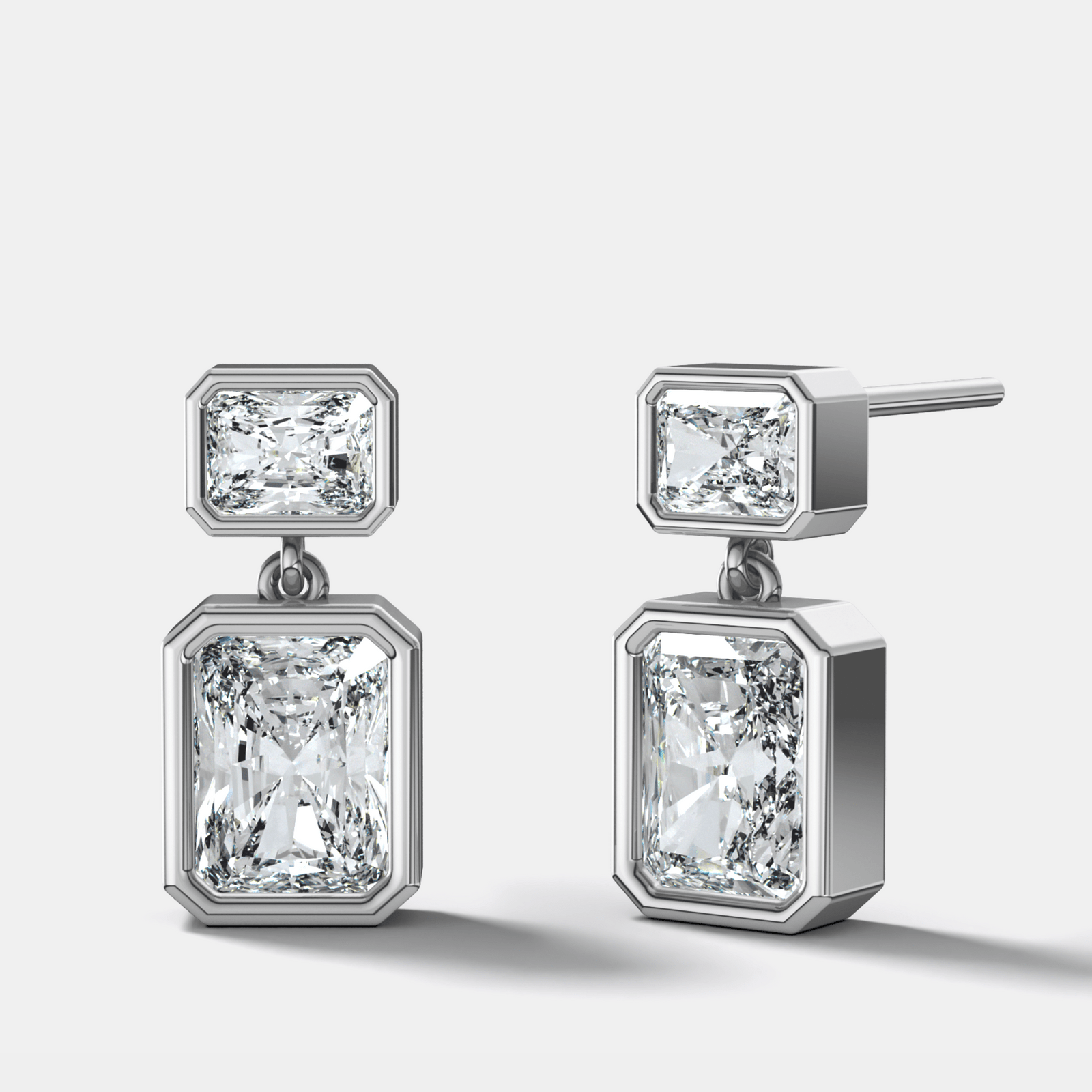Two Stone Bezel Drop with Radiant Cut Diamonds - GOODSTONE