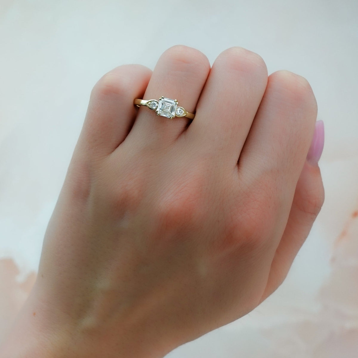 Vintage Ridge Shank Diamond Engagement Ring With Asscher Cut Diamond - GOODSTONE