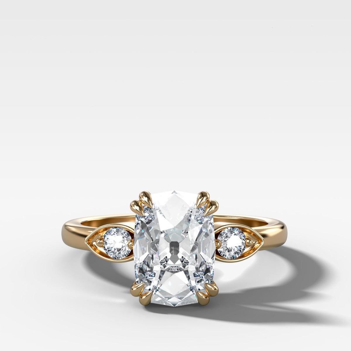 Vintage Ridge Shank Diamond Engagement Ring With Elongated Old Mine Cut Diamond - GOODSTONE