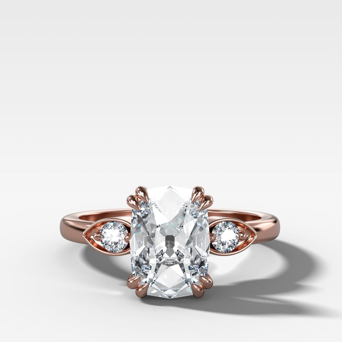 Vintage Ridge Shank Diamond Engagement Ring With Elongated Old Mine Cut Diamond - GOODSTONE
