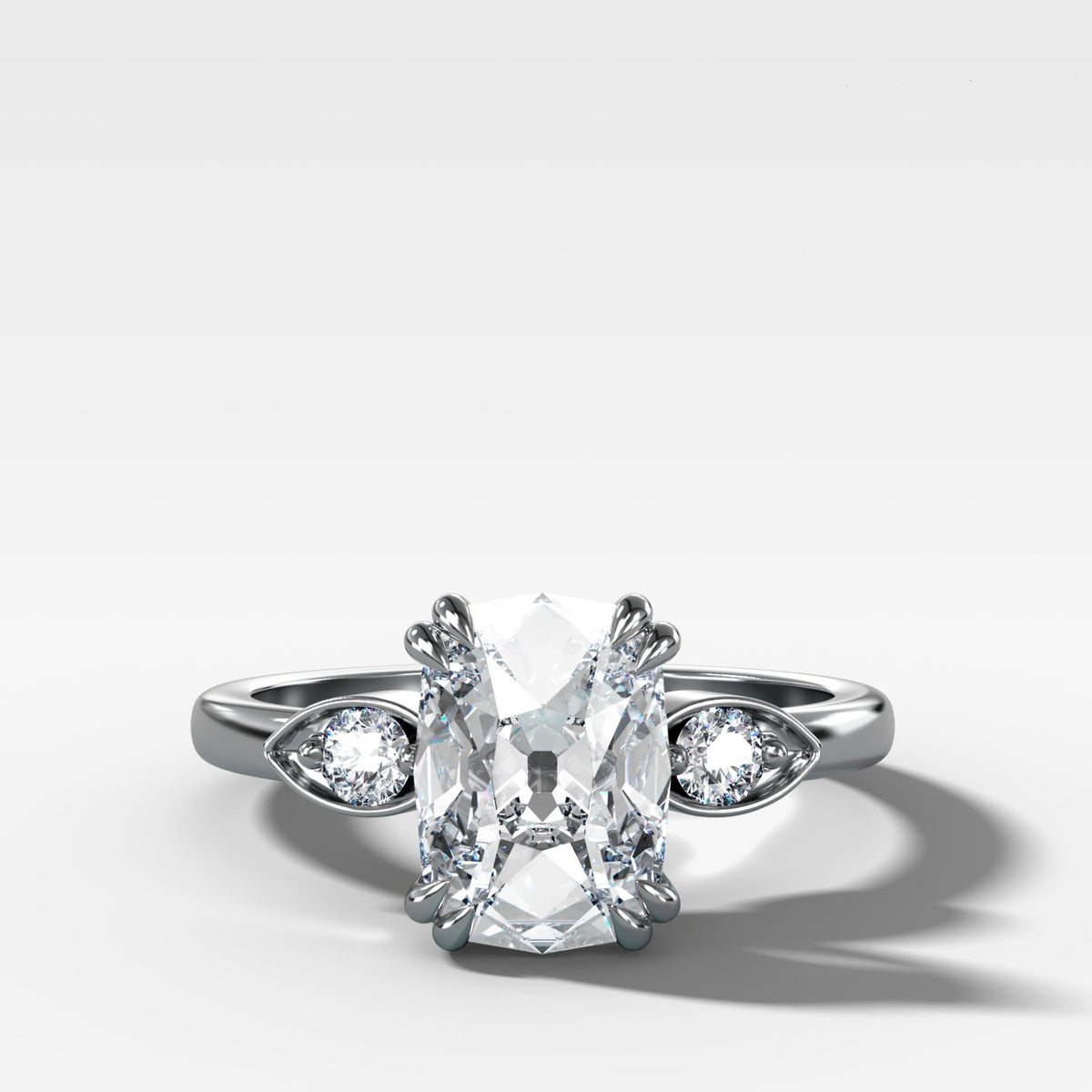 Vintage Ridge Shank Diamond Engagement Ring With Elongated Old Mine Cut Diamond - GOODSTONE