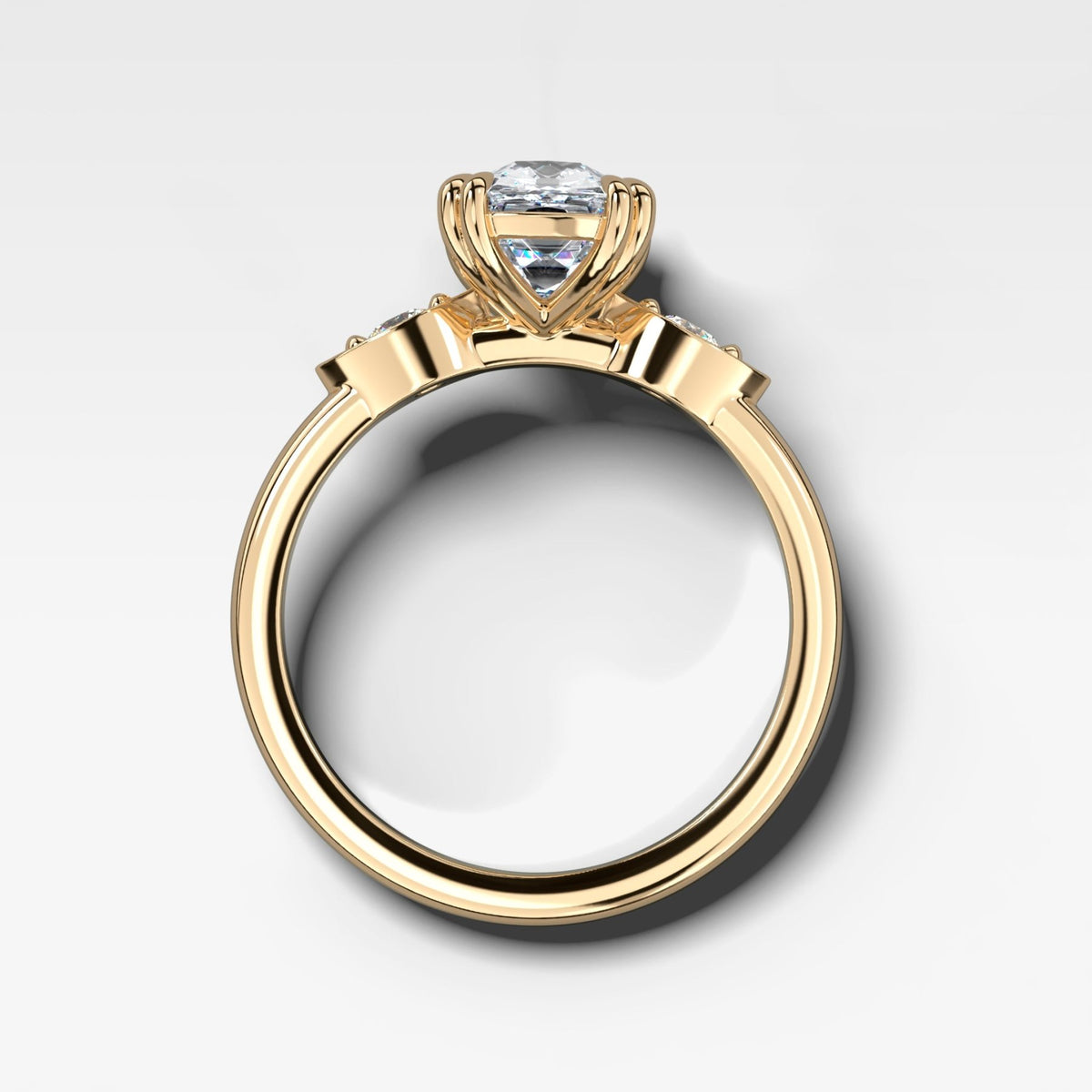 Vintage Ridge Shank Diamond Engagement Ring With Elongated Old Mine Cut Diamond - GOODSTONE