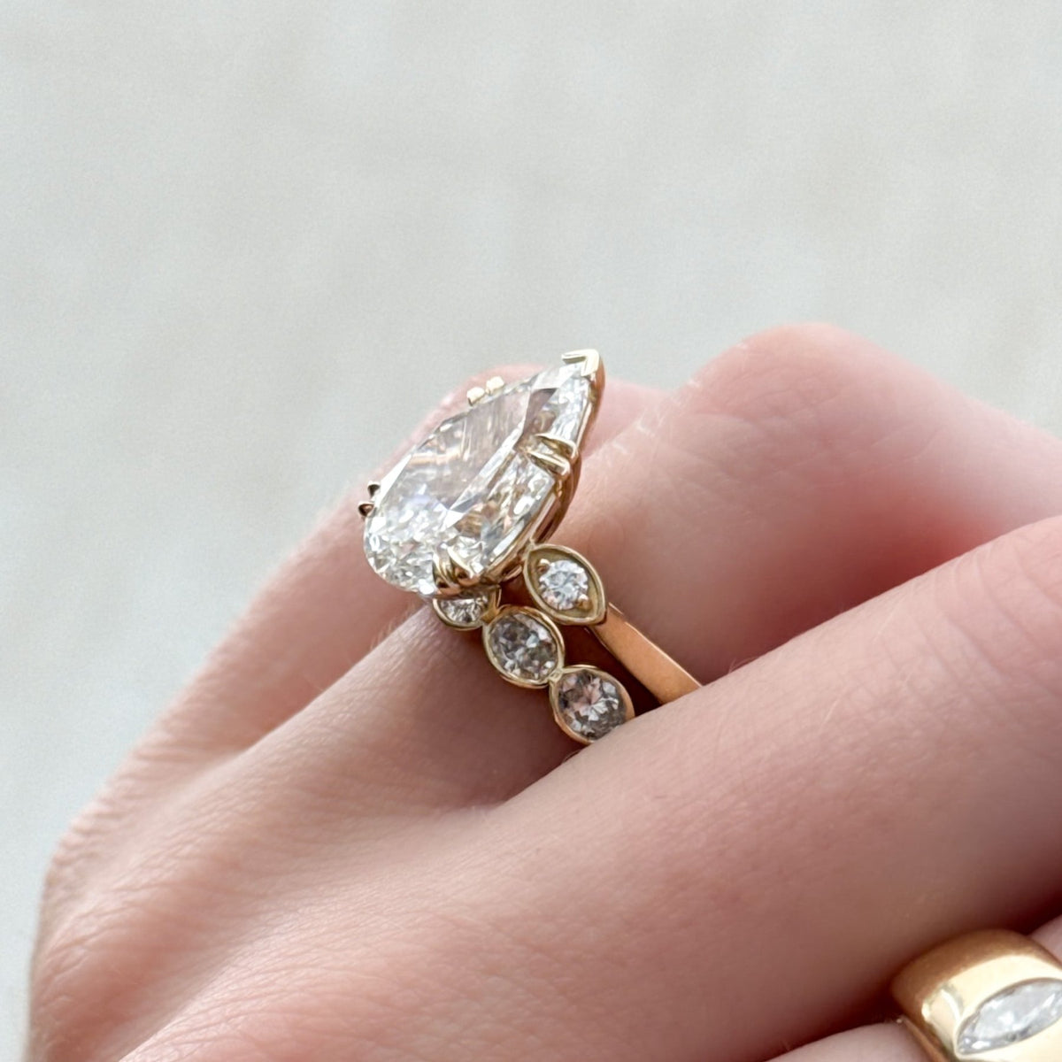 Vintage Ridge Shank Diamond Engagement Ring With Pear Cut Diamond - GOODSTONE