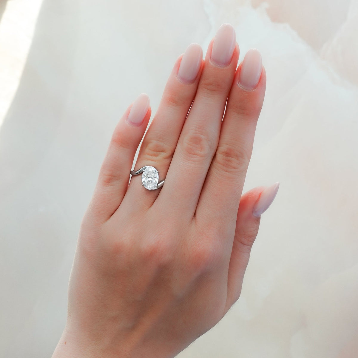 Wave Solitaire Engagement Ring with Oval Cut Diamond - GOODSTONE