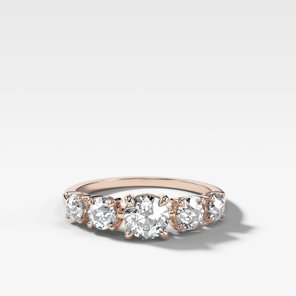 Graduated Five Stone ring with Old Euro Cut Diamonds by Good Stone in Rose Gold