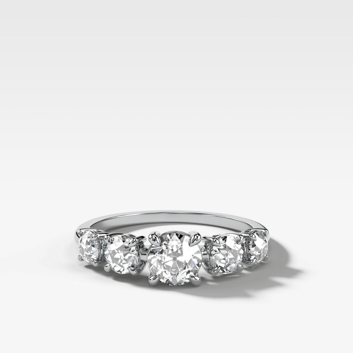 Graduated Five Stone ring with Old Euro Cut Diamonds by Good Stone in White Gold