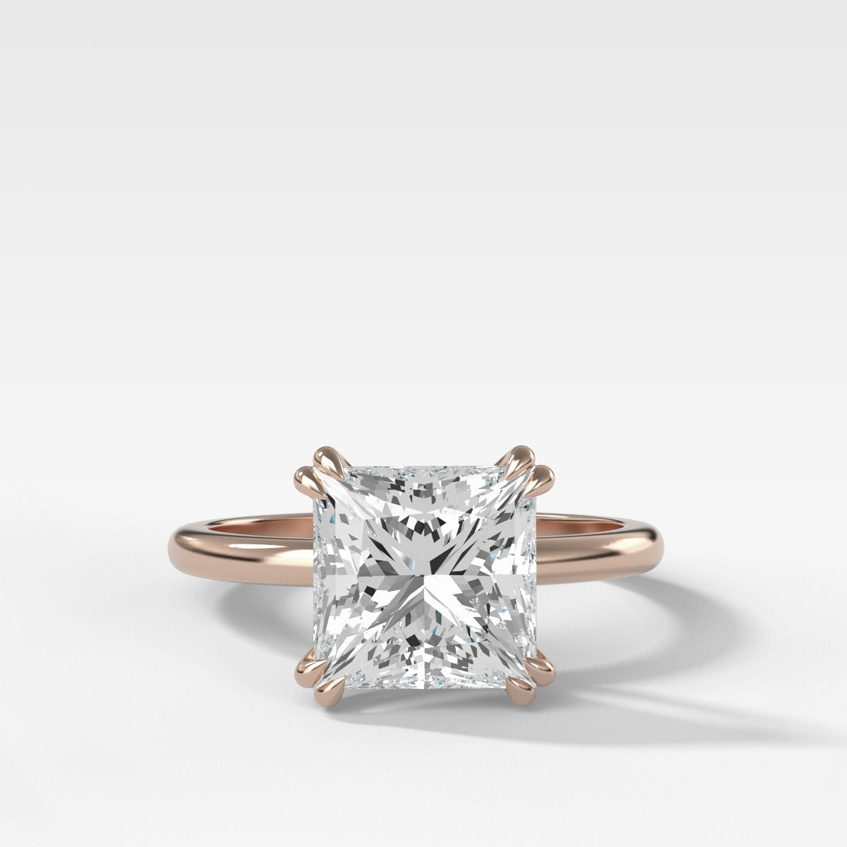 Signature Cathedral Solitaire With Princess Cut by Good Stone in Rose Gold