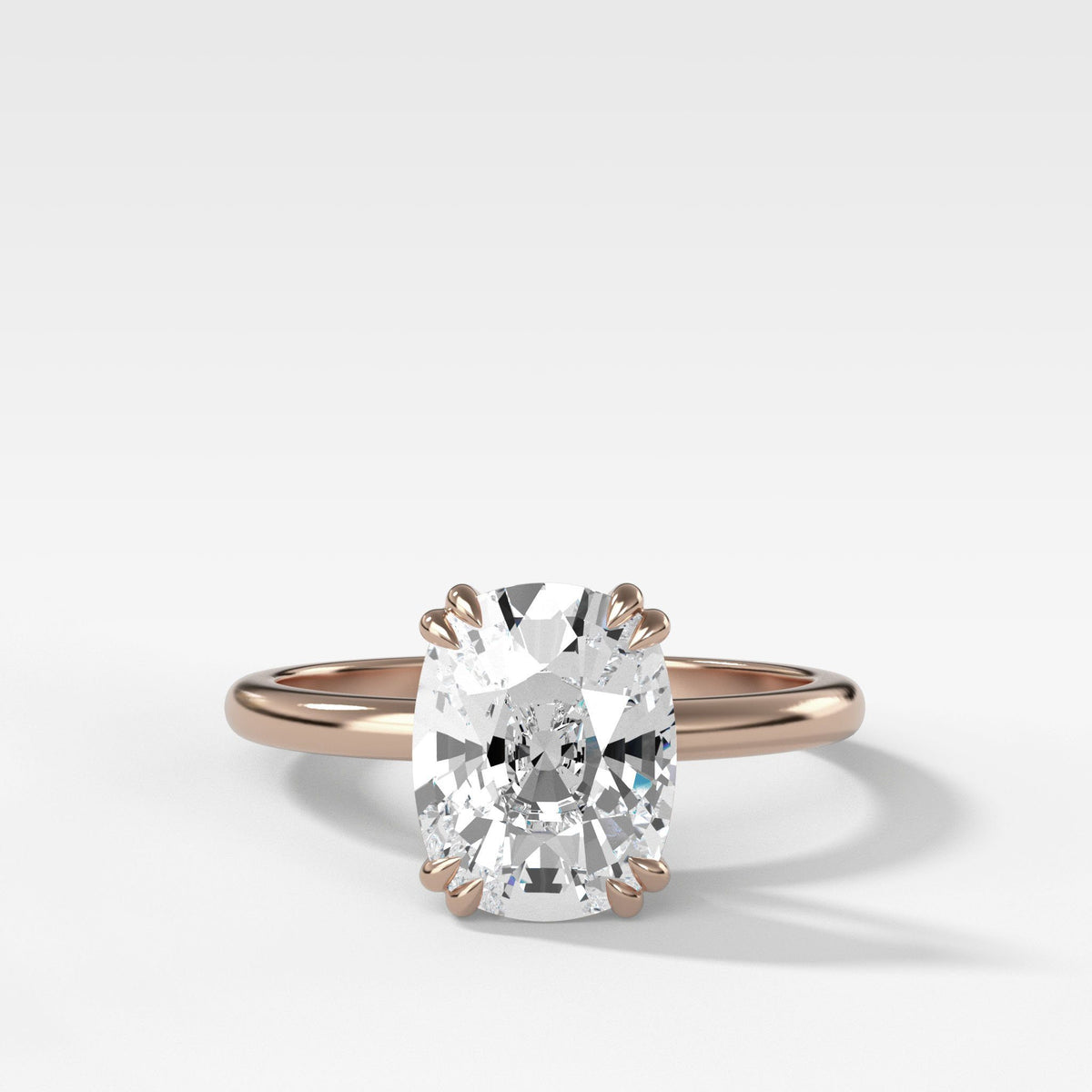Signature Cathedral Solitaire With Elongated Cushion Cut by Good Stone in Rose Gold