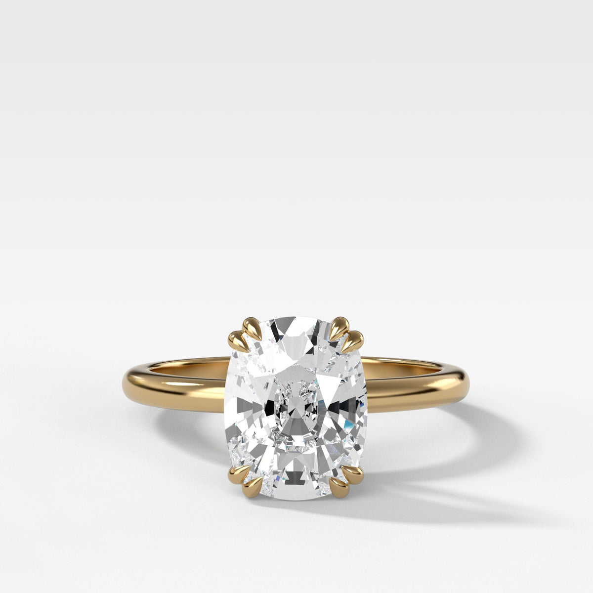 Signature Cathedral Solitaire With Elongated Cushion Cut by Good Stone in Yellow Gold