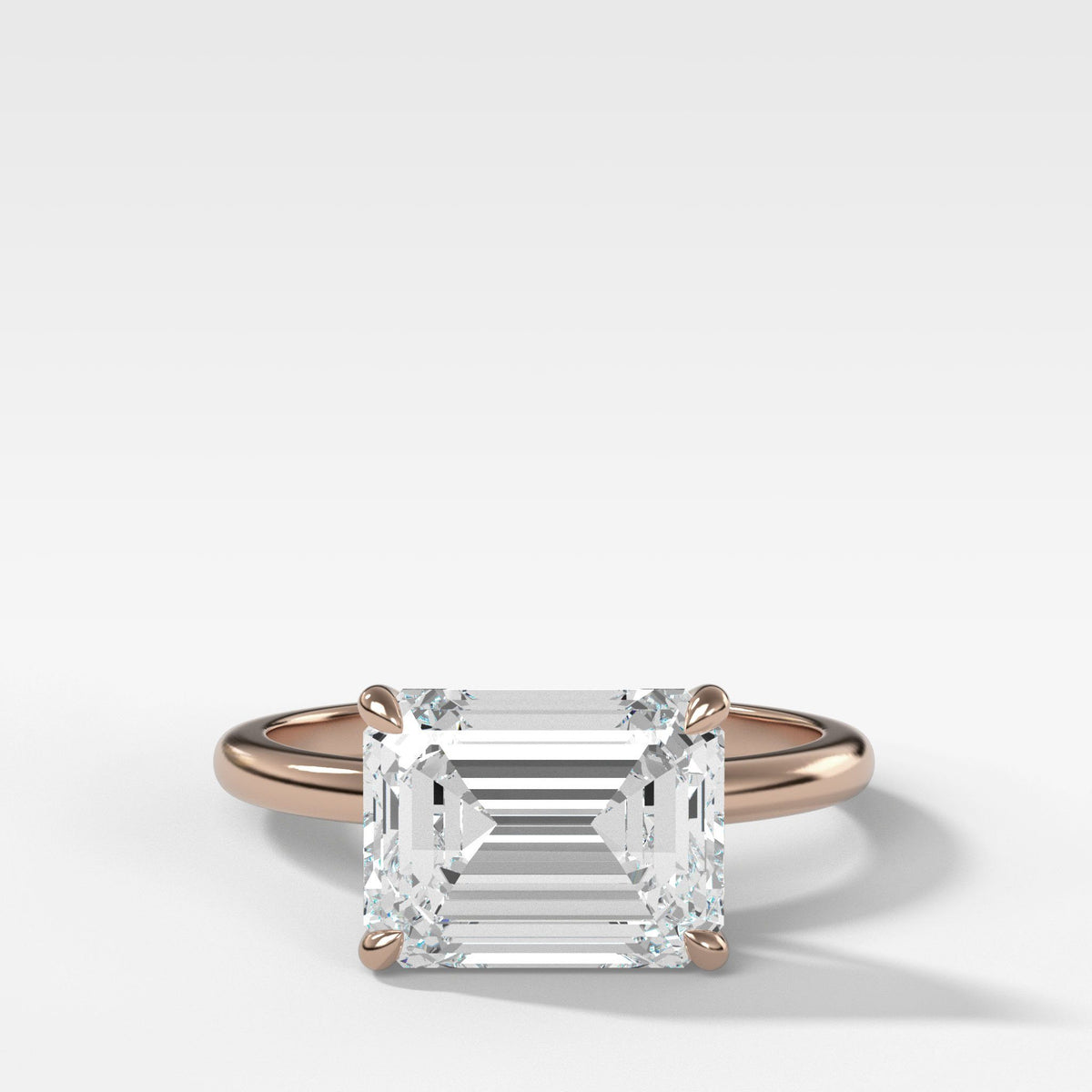 Crescent Solitaire With Emerald Cut (East West) by Good Stone in Rose Gold